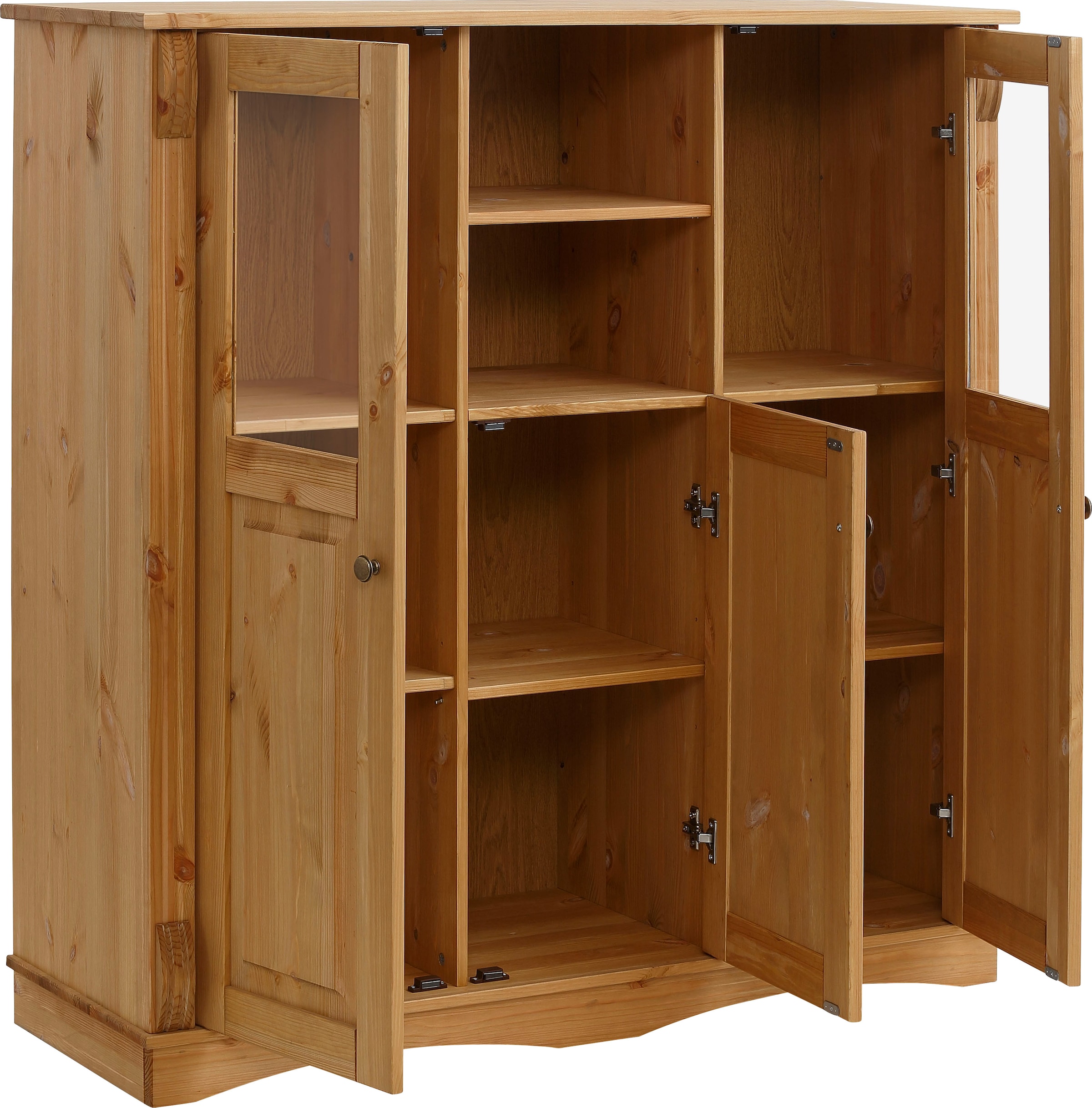OTTO home Highboard »Teresa« Maße (B/T/H): 119/40/120 cm,  Vitrine, Türen mit Glaseinsätzen, aus massiver Kiefer, FSC®