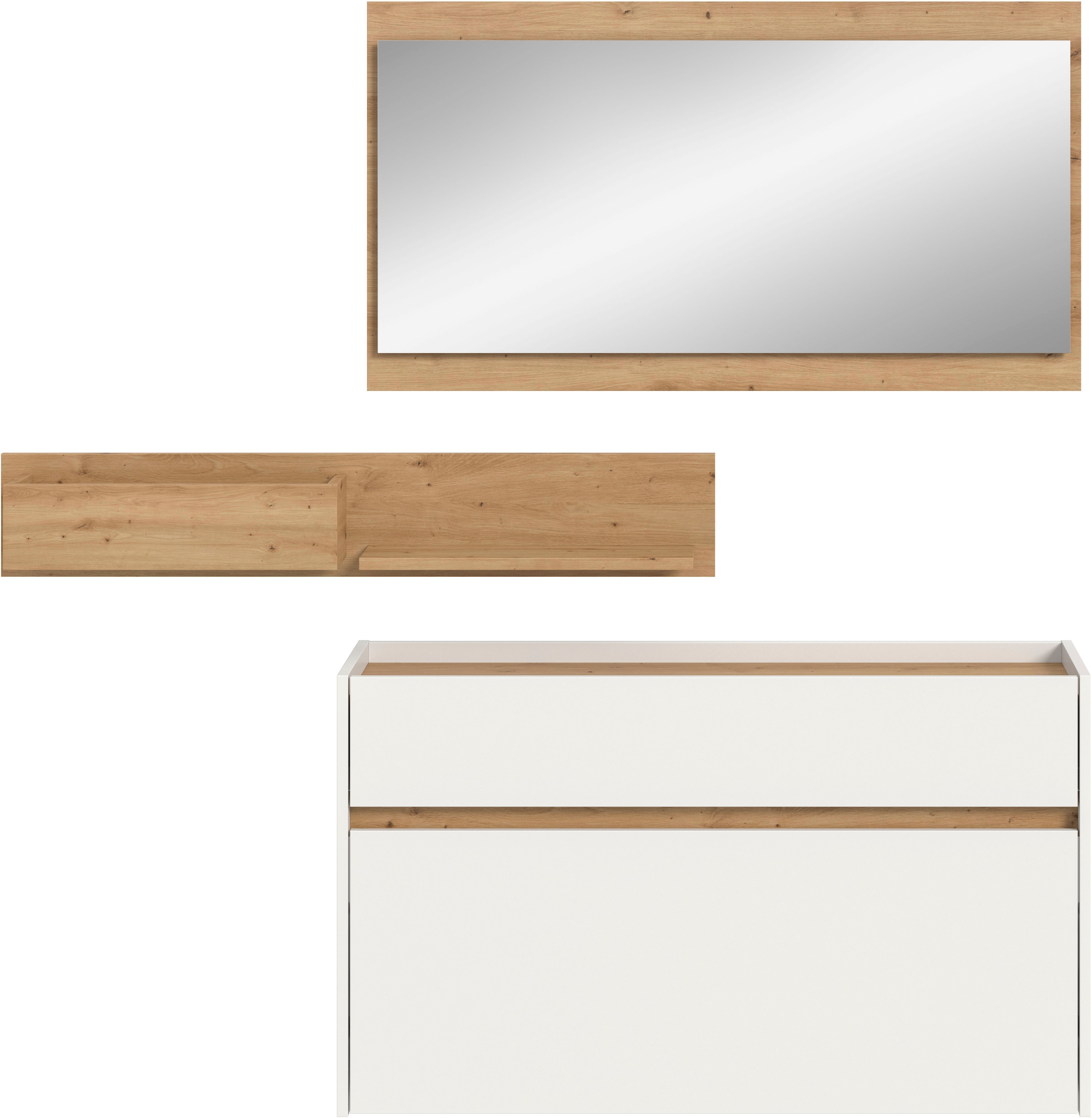 INOSIGN Garderoben-Set »EVRID, 3-teilig, Breite 140 cm, individuell hängbar & erweiterbar« best. aus: Kommode, Wandboard & Spiegel, 3 Stk. tlg.