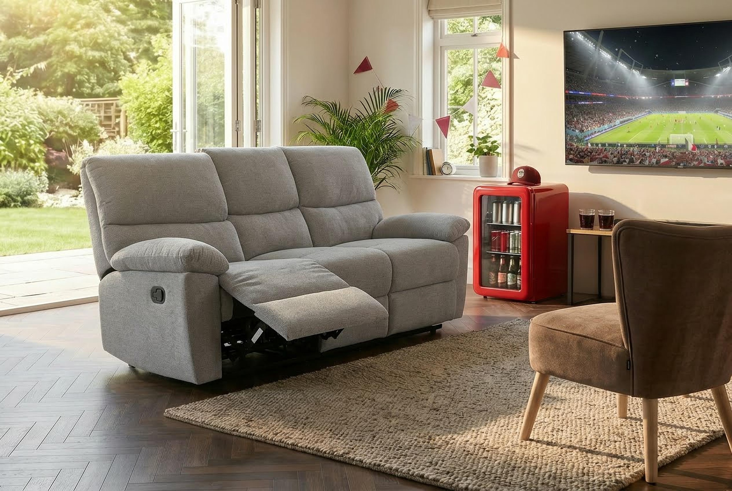 Home affaire 3-Sitzer »LANNOY, manuelle o. elelektrische Relaxfunktion in 2 Sitzen, USB A/C« Liegefunktion (105°-150°), Reclinersofa, Webstoff, Federkern
