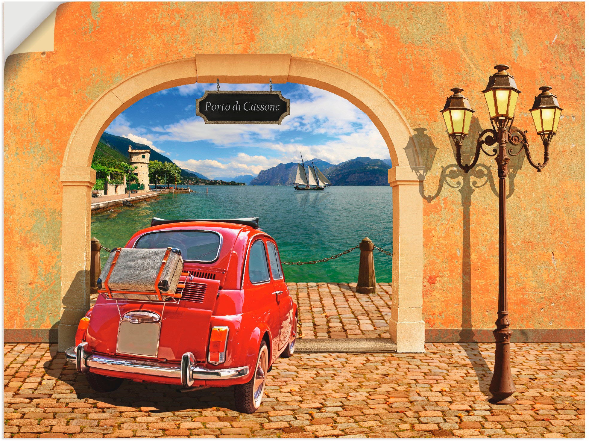 Artland Wandbild »Kleiner italienischer Hafen«, Auto, (1 St.), in vielen Größen & Produktarten -Leinwandbild, Poster, Wandaufkleber / Wandtattoo auch für Badezimmer geeignet