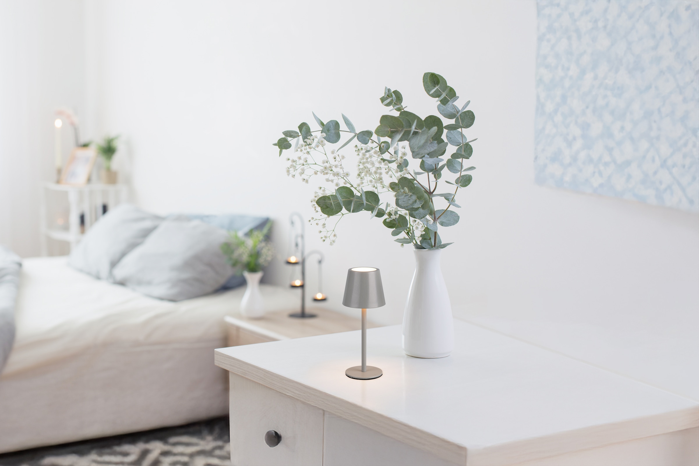 REALITY Leuchten LED Tischleuchte »DIAZ, Outdoor Akku Tischlampe Höhe 21 cm Ø 8,5 cm, IP44, Touchdimmer« LED-Board 1 Stk. Farbwechsler | warmweiß - kaltweiß CCT Lichtfarbe einstellbar 2700-6500K, 160 Lumen, 1,6W, USB Anschluss