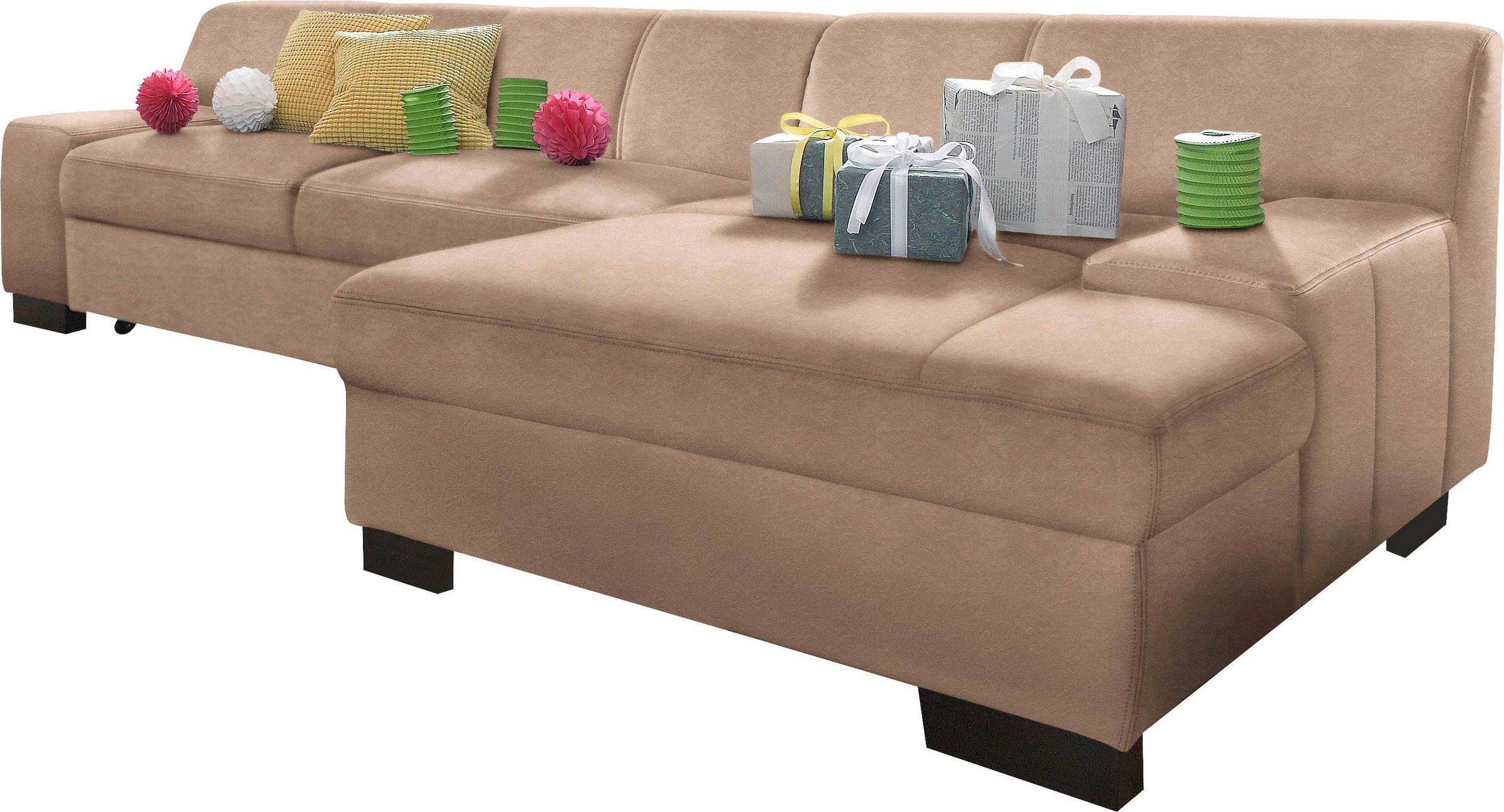 DOMO collection Ecksofa »Norma, elegant und modern, mit flachen Armlehnen, L-Form«, wahlweise mit Bettfunktion