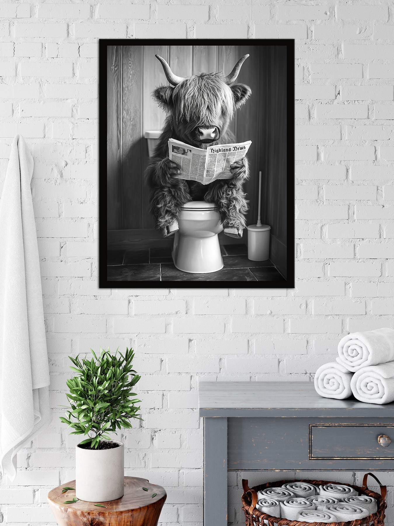 Bönninghoff Bild mit Rahmen »HOCHLANDRIND BEIM GESCHÄFT 40x50 cm – Wanddeko Boho Scandi«