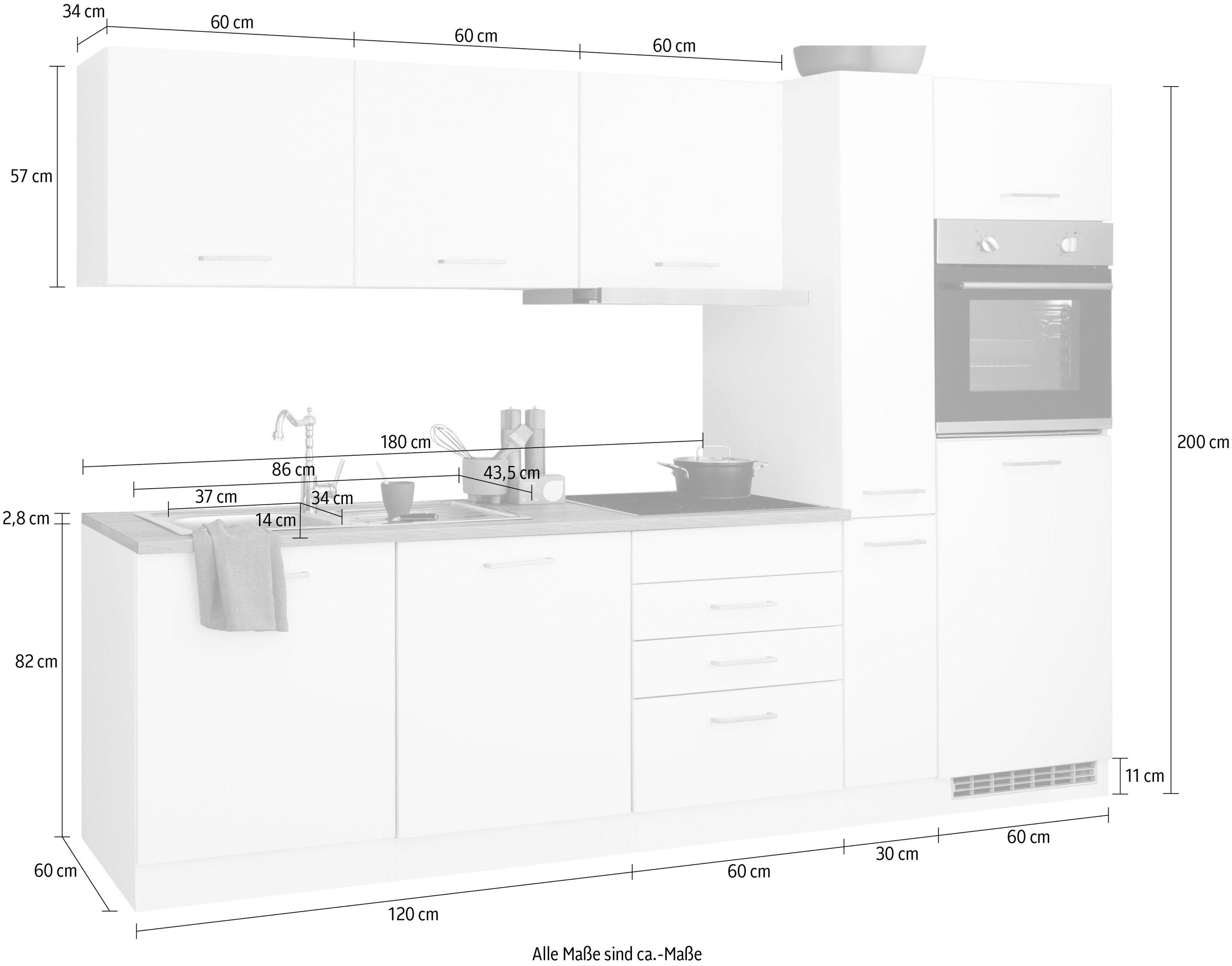 KOCHSTATION Küchenzeile »KS-Visby«, mit E-Geräten, Breite 270 cm inkl. Kühlschrank