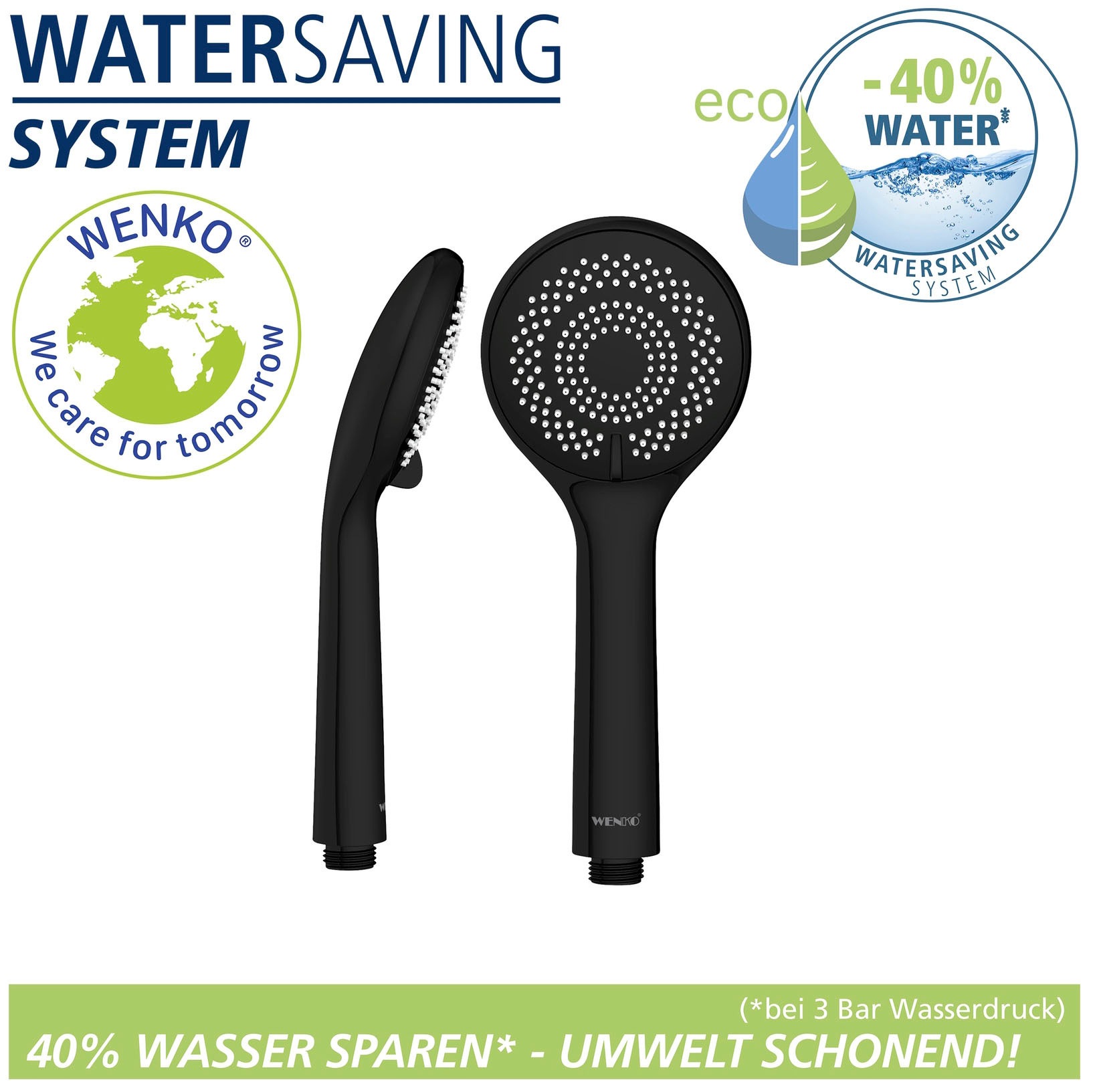 WENKO Handbrause »Watersaving«, (1 tlg.), Schwarz matt, Ø 9,5 cm
