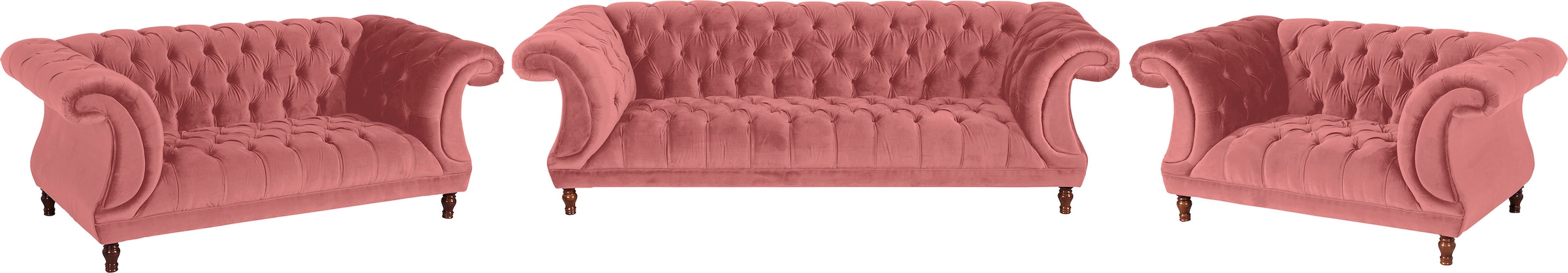 Max Winzer® Chesterfield-Sofa »Isabelle«, Knopfheftung & gedrechselten Füßen in Buche Nussbaum, Breite 260 cm