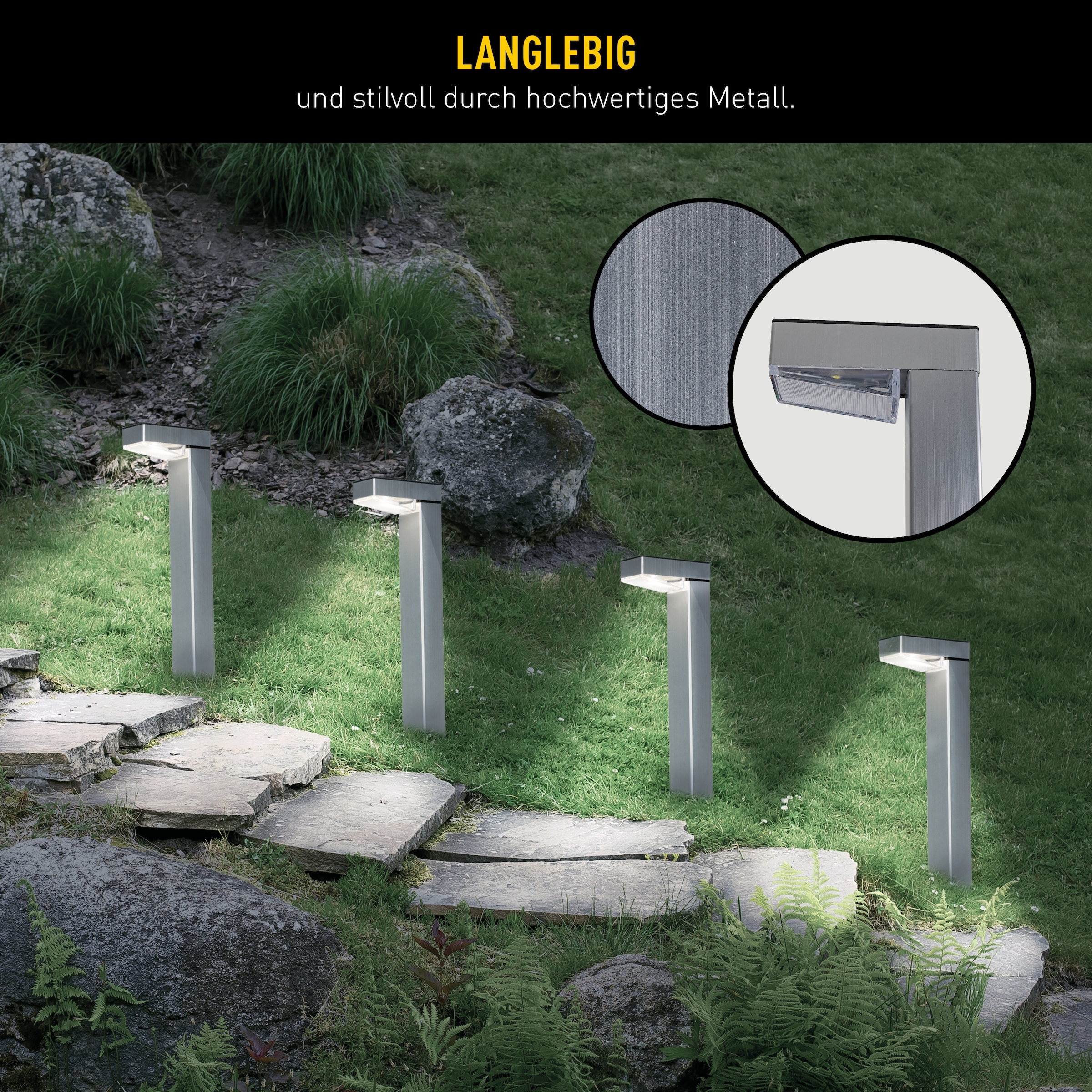 näve LED Solarleuchte »Kyoto« LED-Modul 1 Stk. Neutralweiß 4er Set L-förmige Leuchten, je H: 42cm, LED neutralweiß, silberfarben