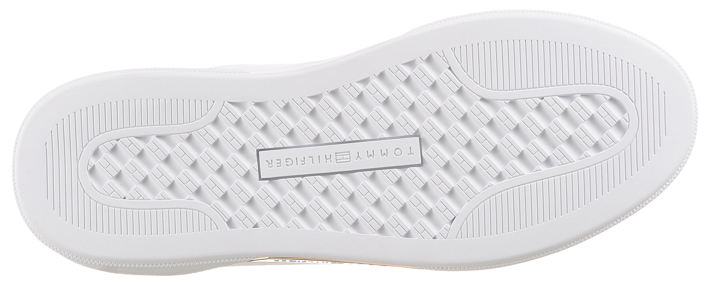 Tommy Hilfiger Plateausneaker »ESSENTIAL CHIC COURT SNEAKER«, Freizeitschuh, Halbschuh, Schnürer, goldfarbenen Details im Plateau
