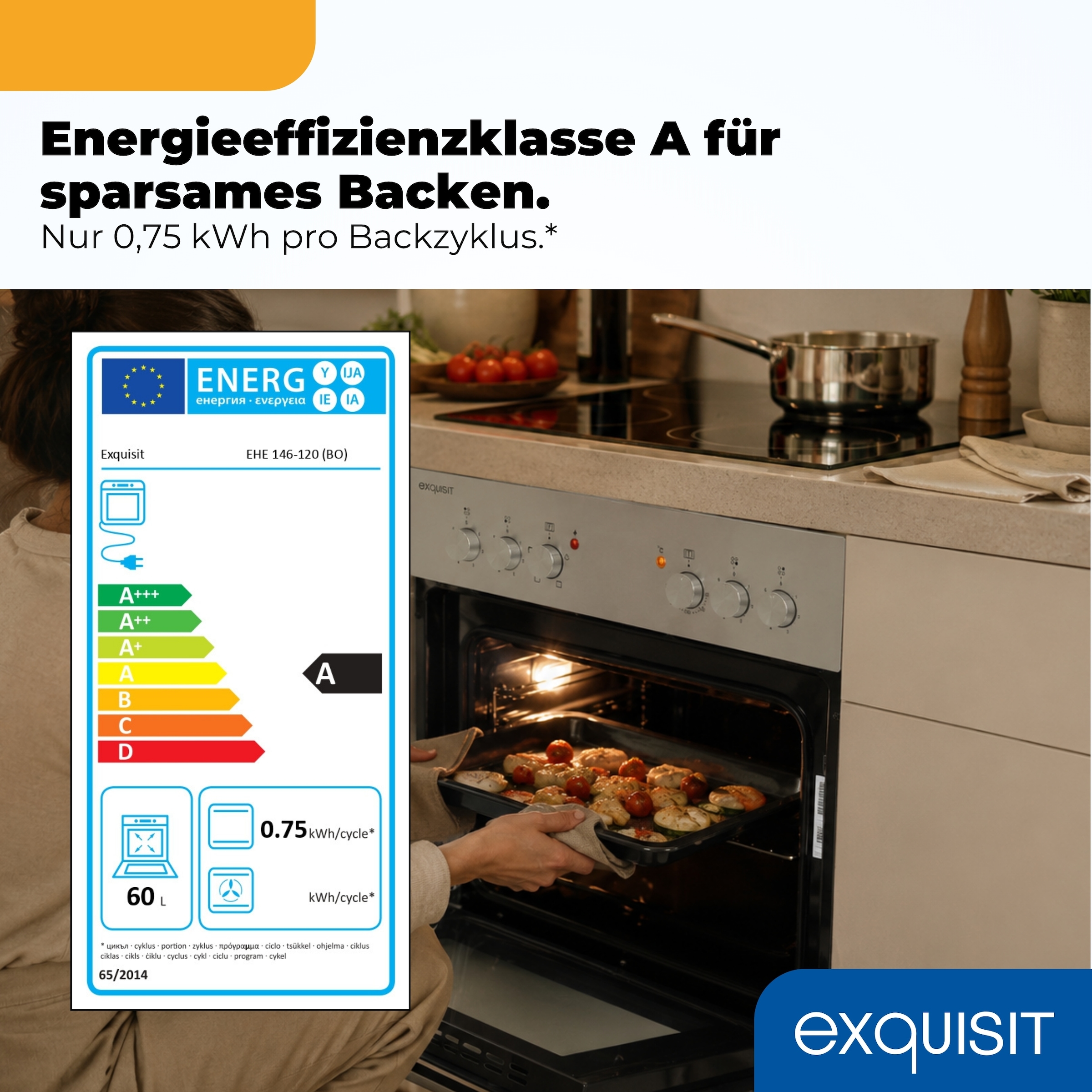 exquisit Backofen-Set »EHE 146-120 (BO)« Backofen | Glaskeramikkochfeld, 2 Stk. tlg. Ober&Unterhitze mit 4-Zonen-Glaskeramikkochfeld – einfach & sicher!