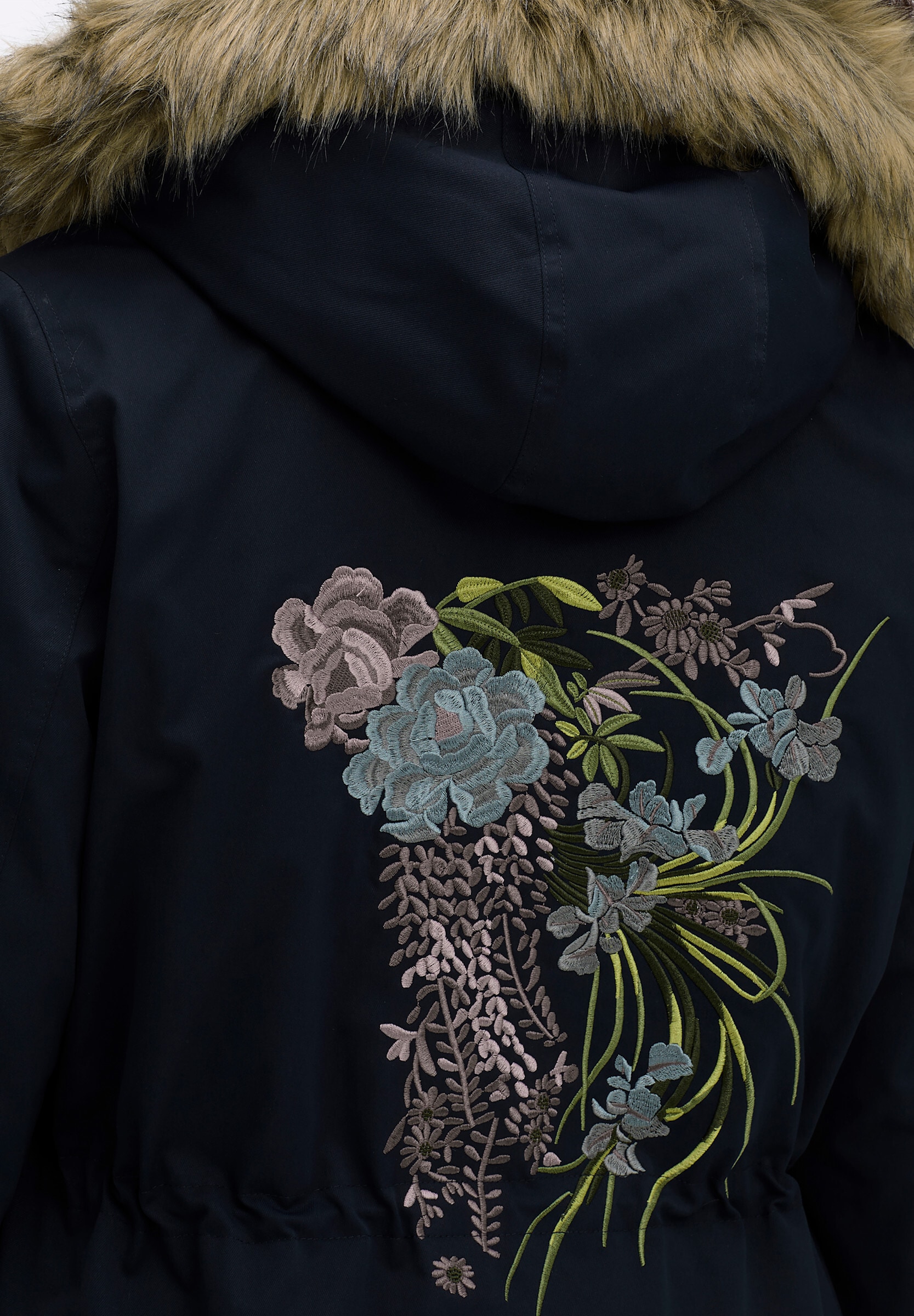 sheego by Joe Browns Parka »Outdoorjacke Parka mit Bumenstickerei am Rücken« mit Kapuze