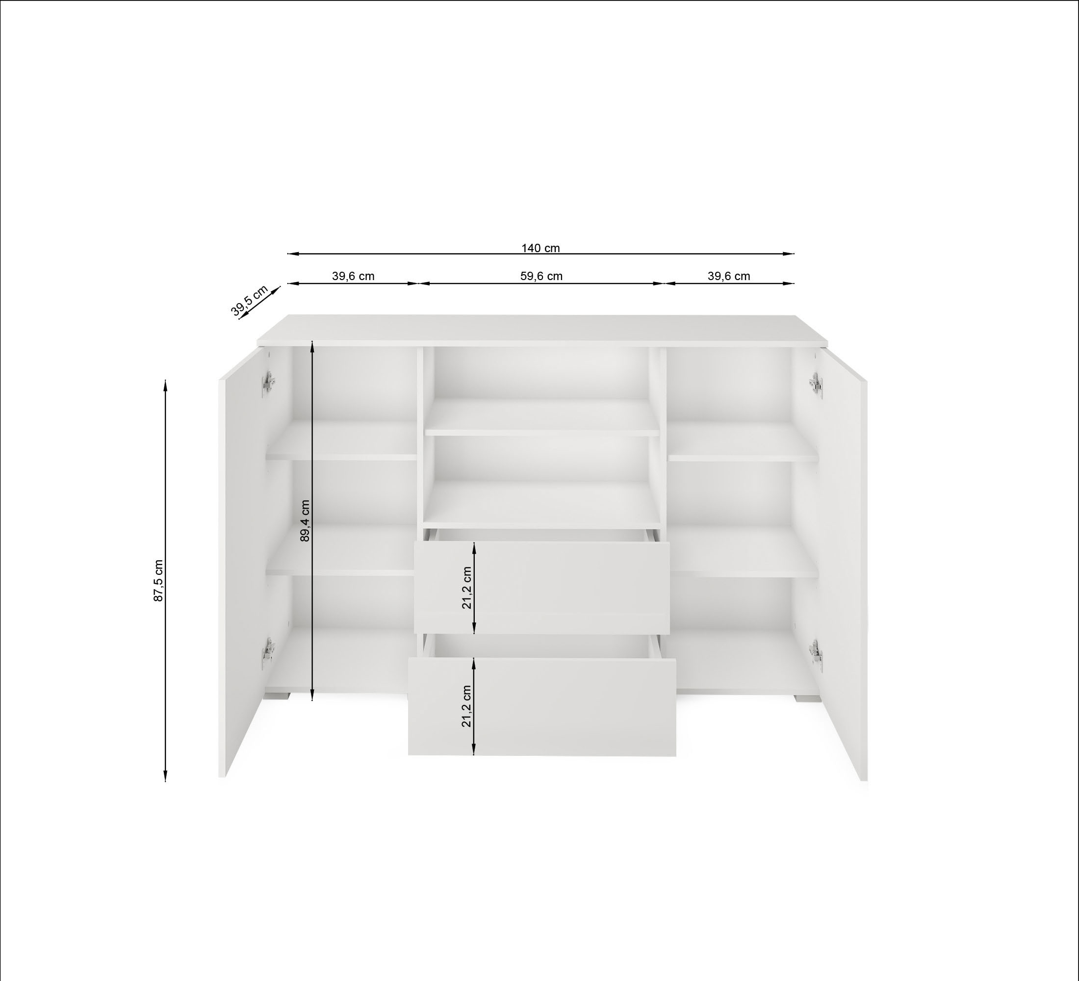 INOSIGN Sideboard »PARIS«, (1 St.), Moderne 140cm breite grifflose Kommode, vielseitig einsetzbar