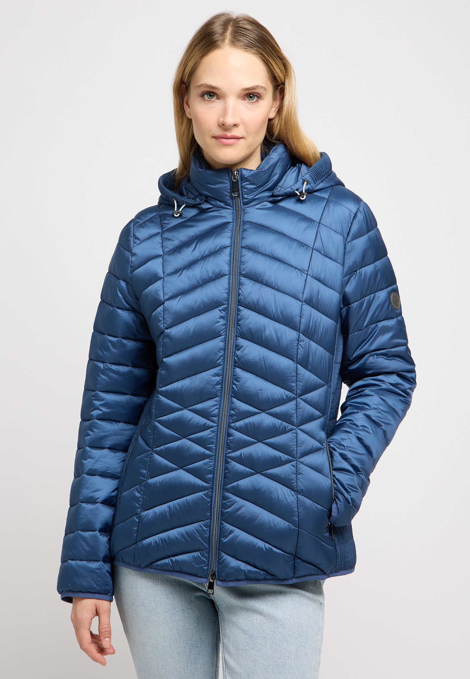 Barbara Lebek Damen Steppjacke mit Kapuze mit Kapuze in blau, Größe 42