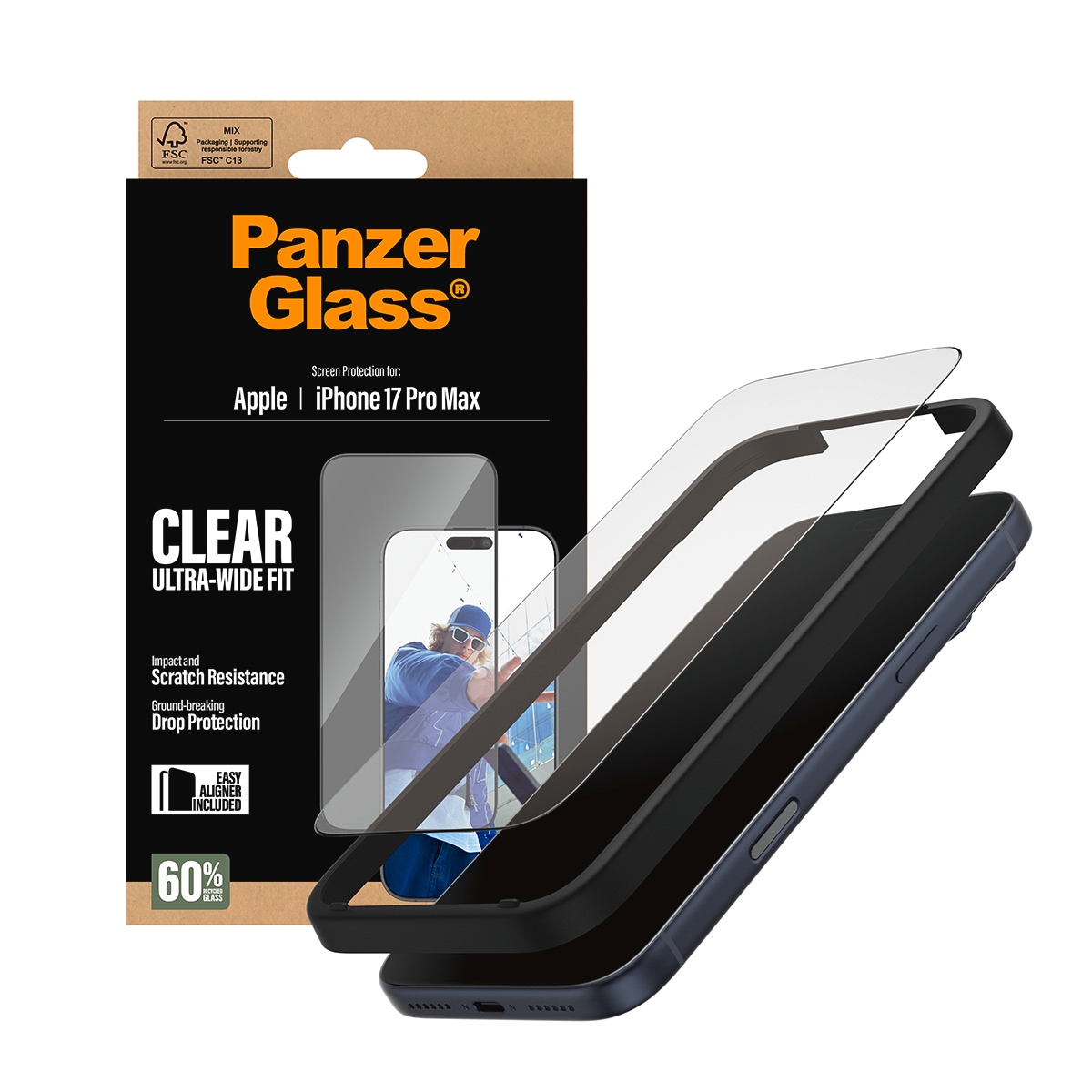 CARE by PanzerGlass Displayschutzglas »Ultra-Wide Fit Screen Protector« für Apple iPhone 17 Pro Max Displayschutzfolie, Schutzfolie, Bildschirmschutz, kratz- & stoßfest