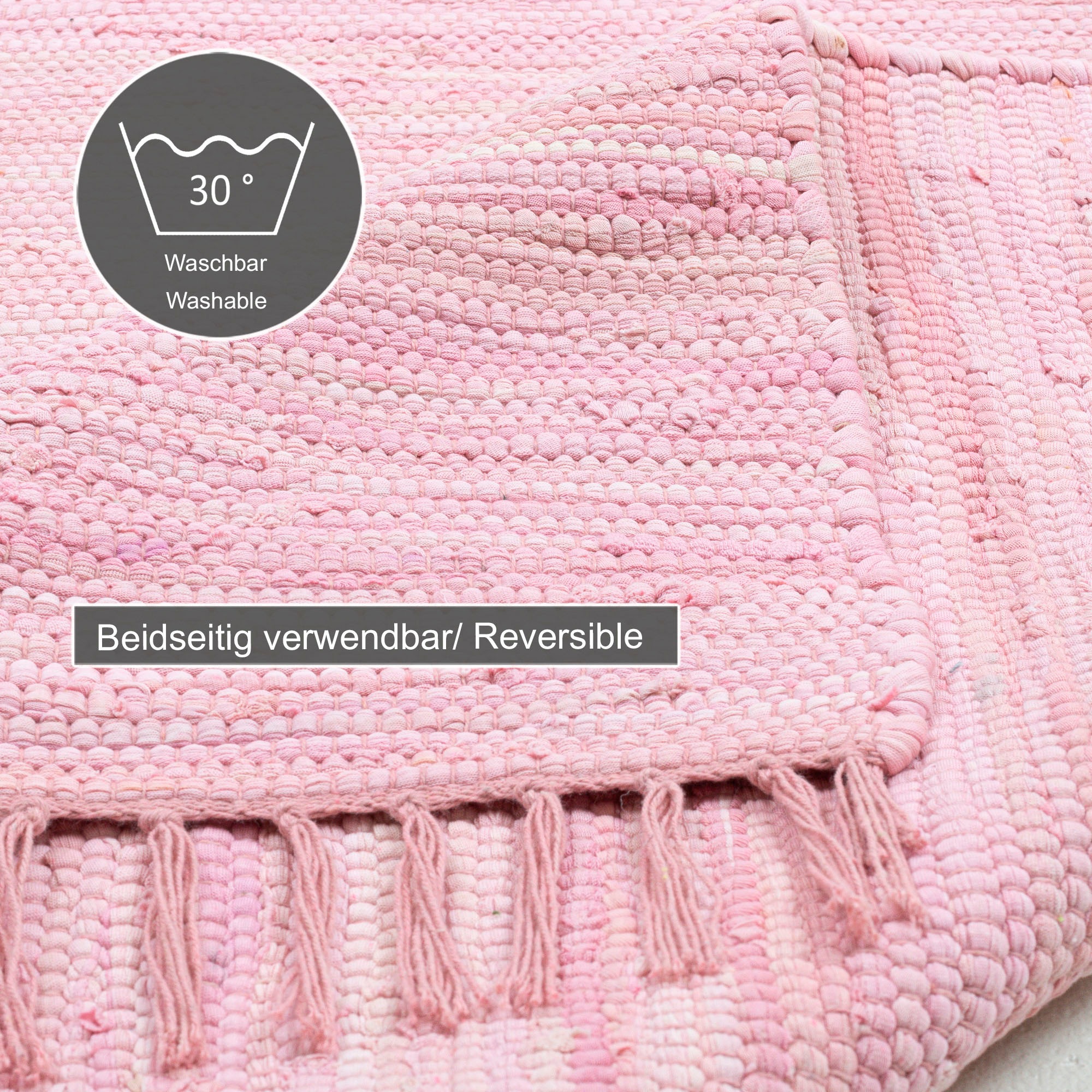 THEKO Teppich »Happy Cotton Fleckerl, handgewebt«, rechteckig, 5 mm Höhe, Flachgewebe, reine Baumwolle, meliert, mit Fransen, auch als Läufer