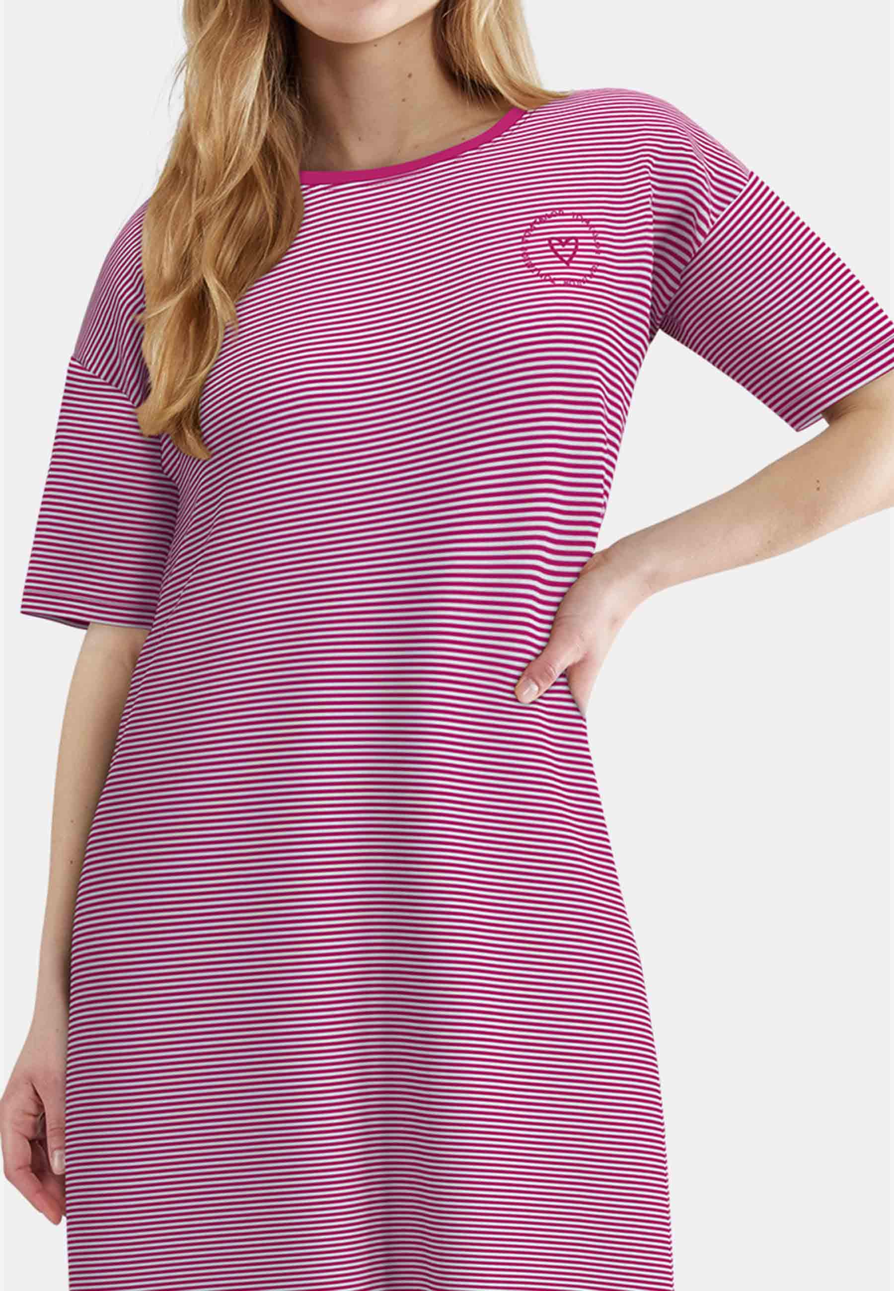 TOM TAILOR Nachthemd gestreift, knielang, Halbarm, Rundhalsausschnitt, Baumwollmix