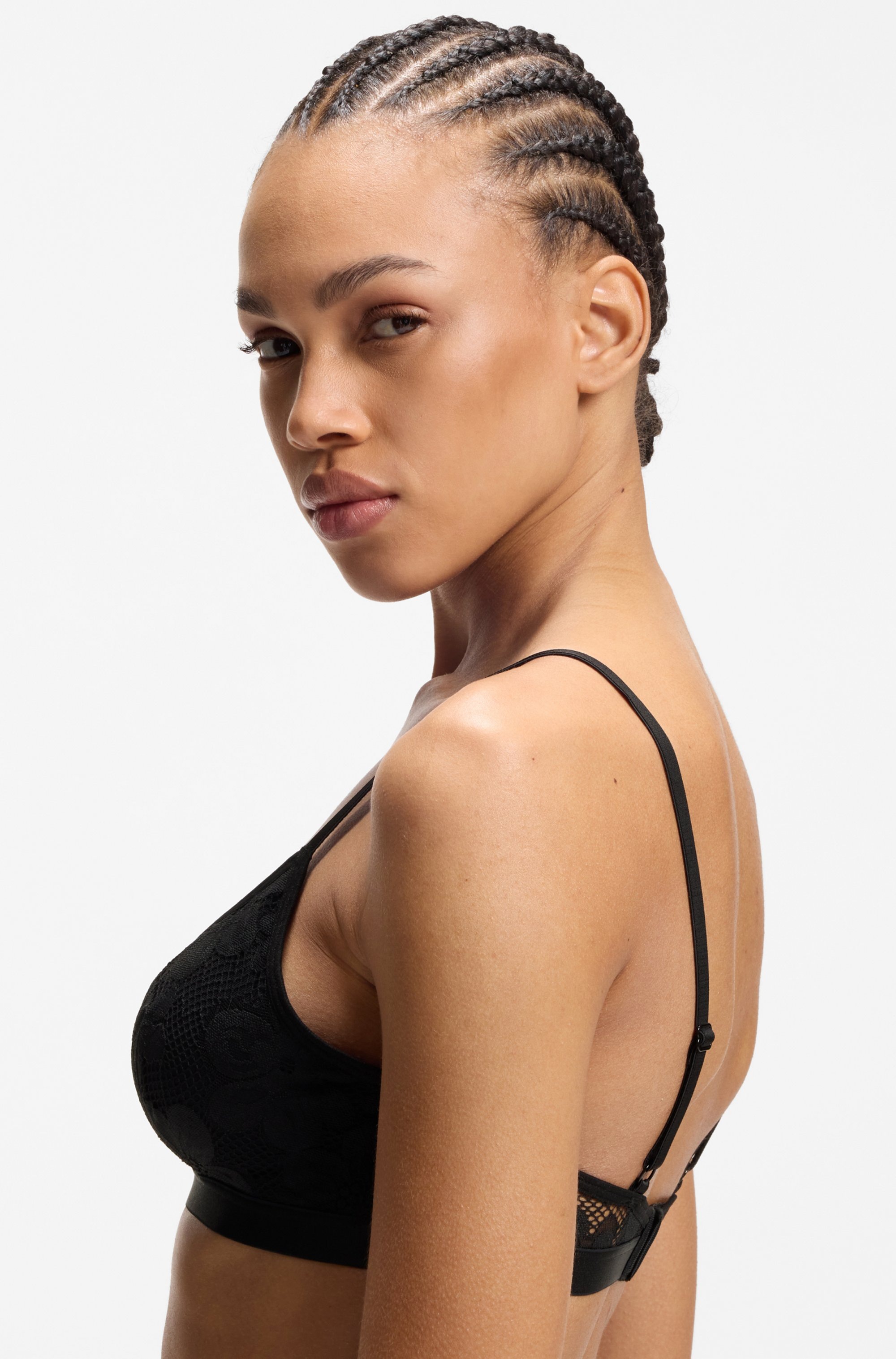 HUGO Underwear Triangel-BH aus geblümter Spitze mit herausnehmbarer Wattierung