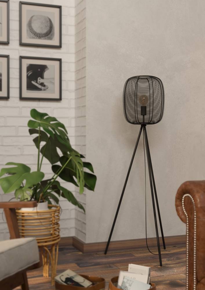 EGLO Stehlampe »RINROE«, 1 flammig, Leuchtmittel E27 | ohne Leuchtmittel, Stehleuchte, Standleuchte Dreibein, Metall in schwarz, Wohnzimmerlampe