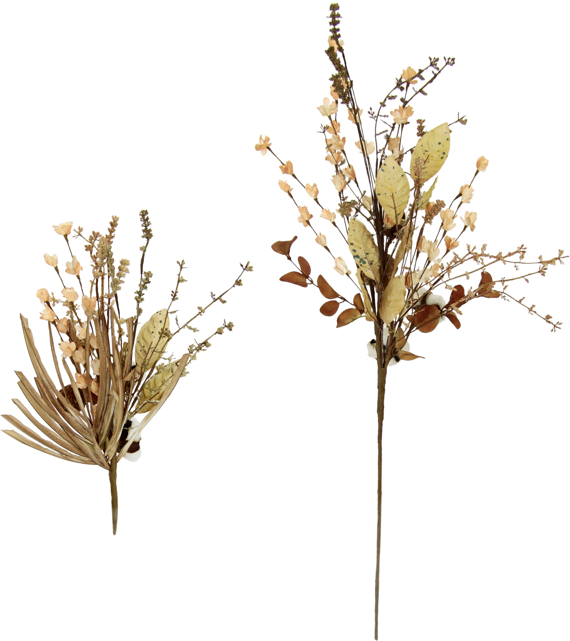 I.GE.A. Kunstblume »Baumwollzweig OTTO Set Online Dekozweig Graszweig Shop Künstliche Zapfen«, 2er Blumen im Herbstzweig mit