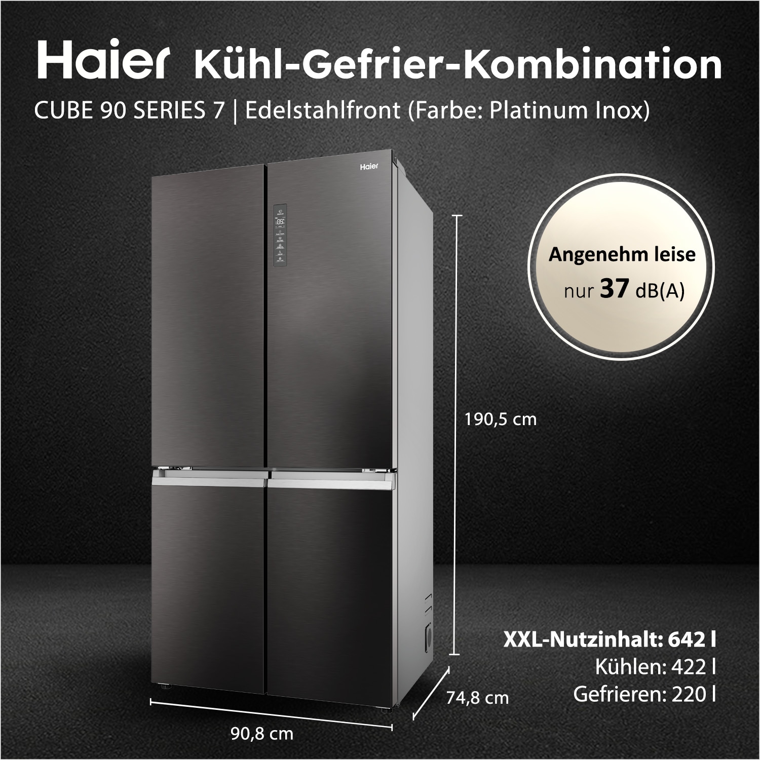 Haier Multi Door »HCR79F19CNMD« 190,5 cm hoch 90,8 cm breit No-Frost, Humidity Zone, ABT Pro entfernt 99,99 % der Bakterien