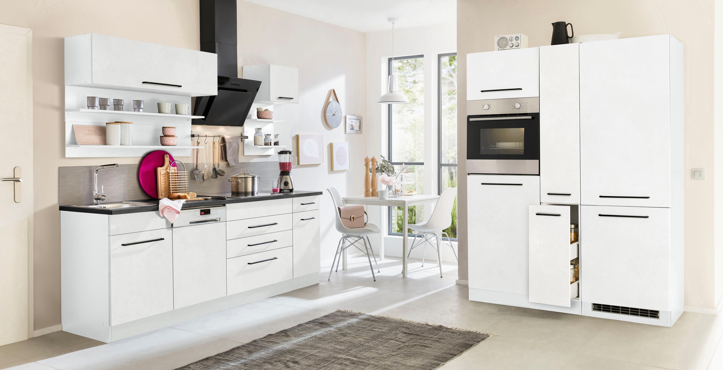 KOCHSTATION Küchenzeile »KS-Tulsa«, mit E-Geräten, Breite 360 cm, schwarze Metallgriffe, MDF Fronten