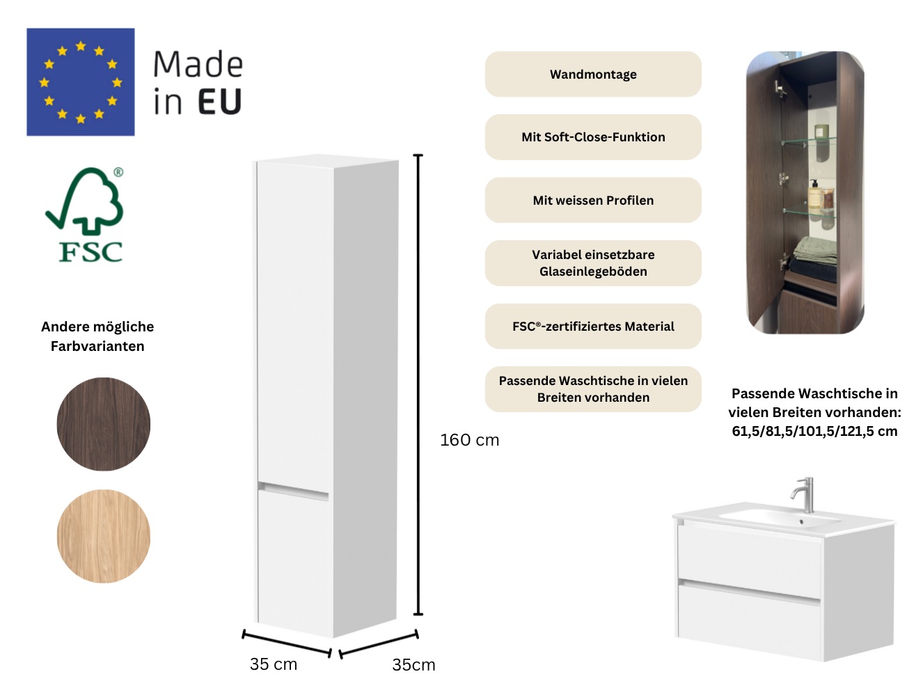welltime Hochschrank »City« (B/T/H: 35/35/160 cm), 