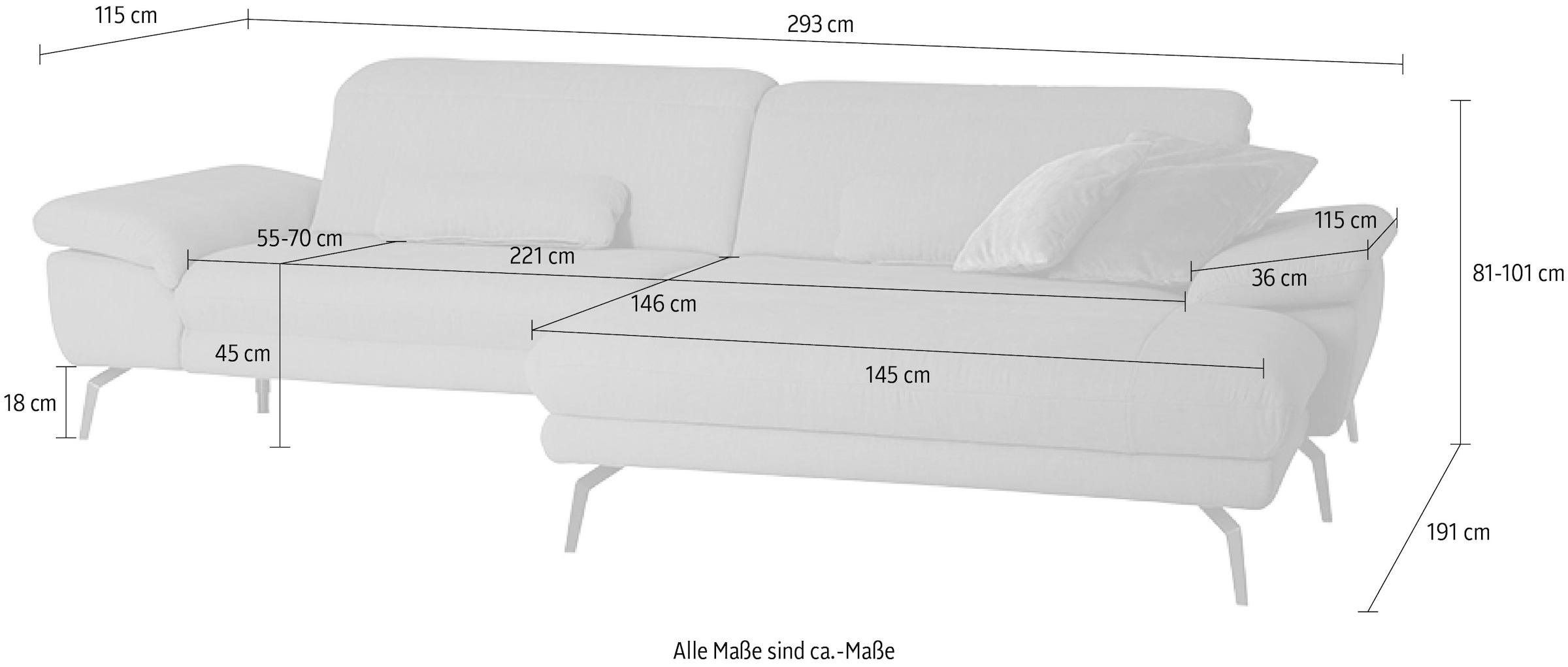 Die PlanBar Ecksofa »MP-IN22025 L-Form«, (Set), mit Kopfteilverstellung, wahlweise mit motorischem Canape