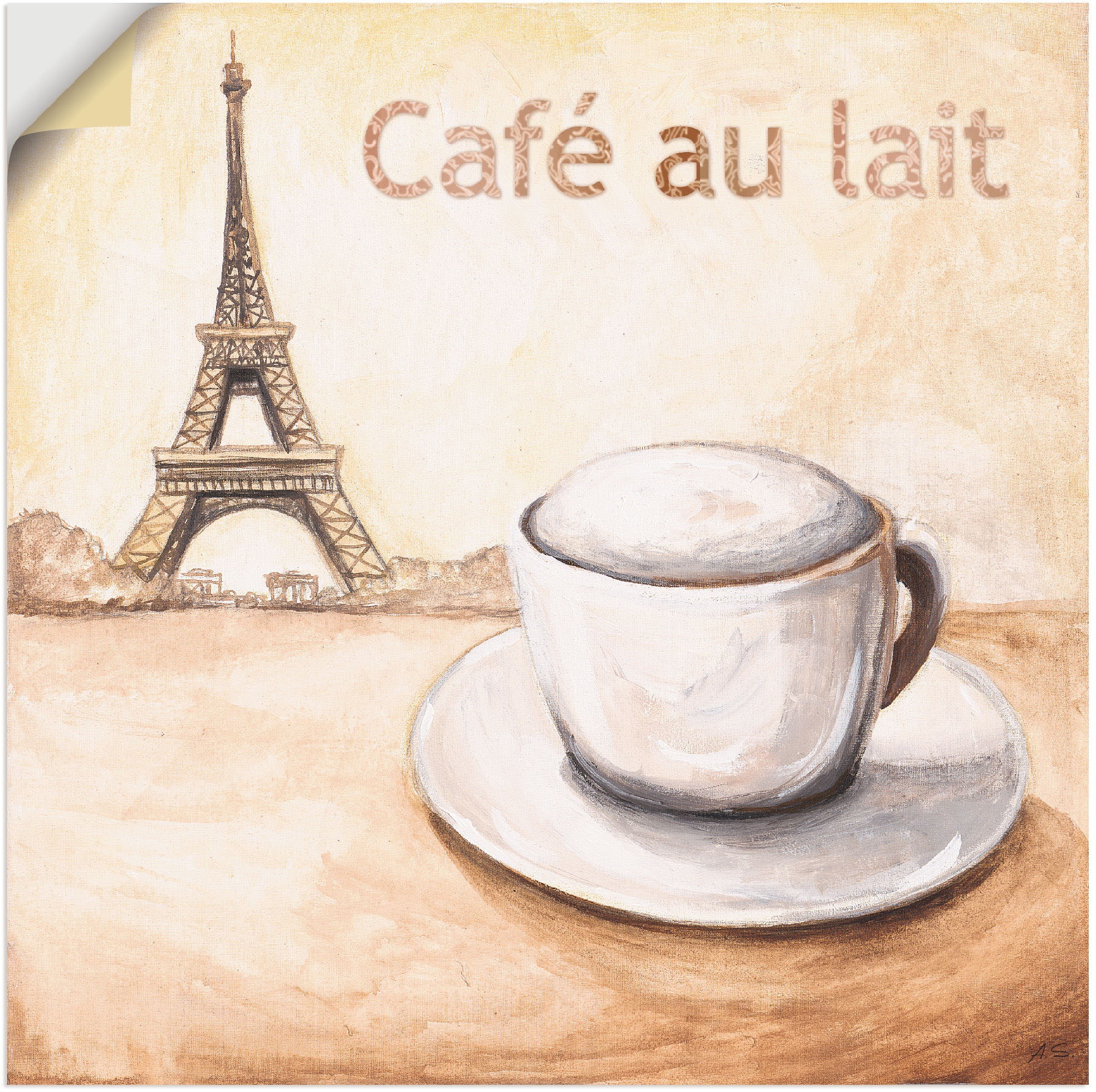 Artland Wandbild »Café au lait in Paris«, Kaffee Bilder, (1 St.), in vielen Größen & Produktarten - Alubild / Outdoorbild für den Außenbereich, Leinwandbild, Poster, Wandaufkleber / Wandtattoo auch für Badezimmer geeignet