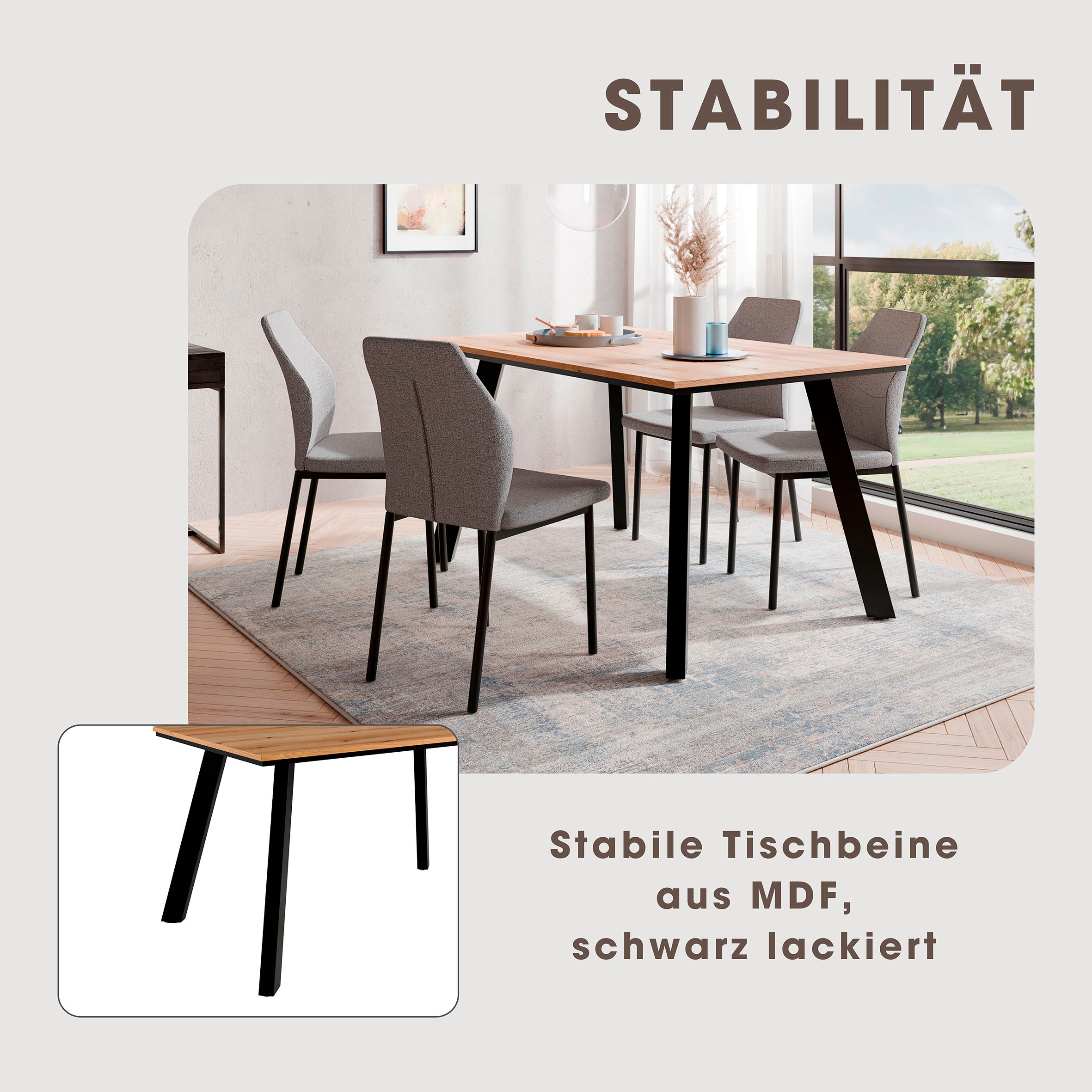 Home affaire Essgruppe »Genf Tischgruppe BESTSELLER,«, (Set, 5 tlg.), Küchentisch, 4 Stühle, moderne Tischplatte in eiche/schwarz
