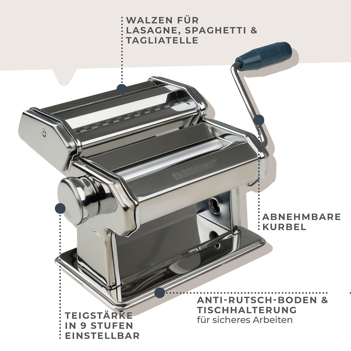 FACKELMANN Nudelmaschine »#easyprepare, Maschine für leckere Pasta« Aufsätze für Lasagneblätter, Tagliatelle & Spaghetti
