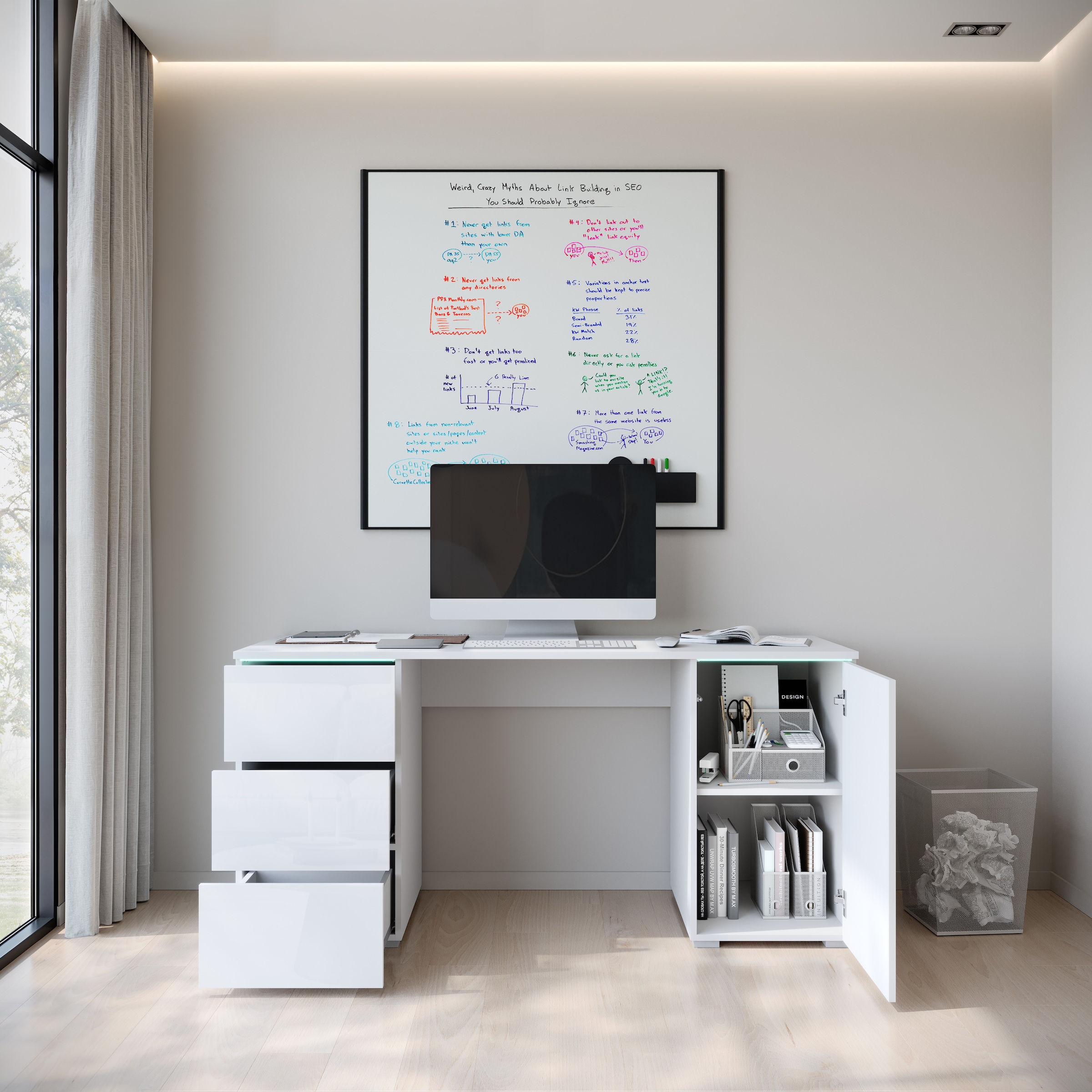 Home affaire Schreibtisch »Vera, Computertisch mit LED-Beleuchtung« 1 Stk. tlg. Bürotisch mit LED, Push-to-Open, 3 Schubladen & Stauraum