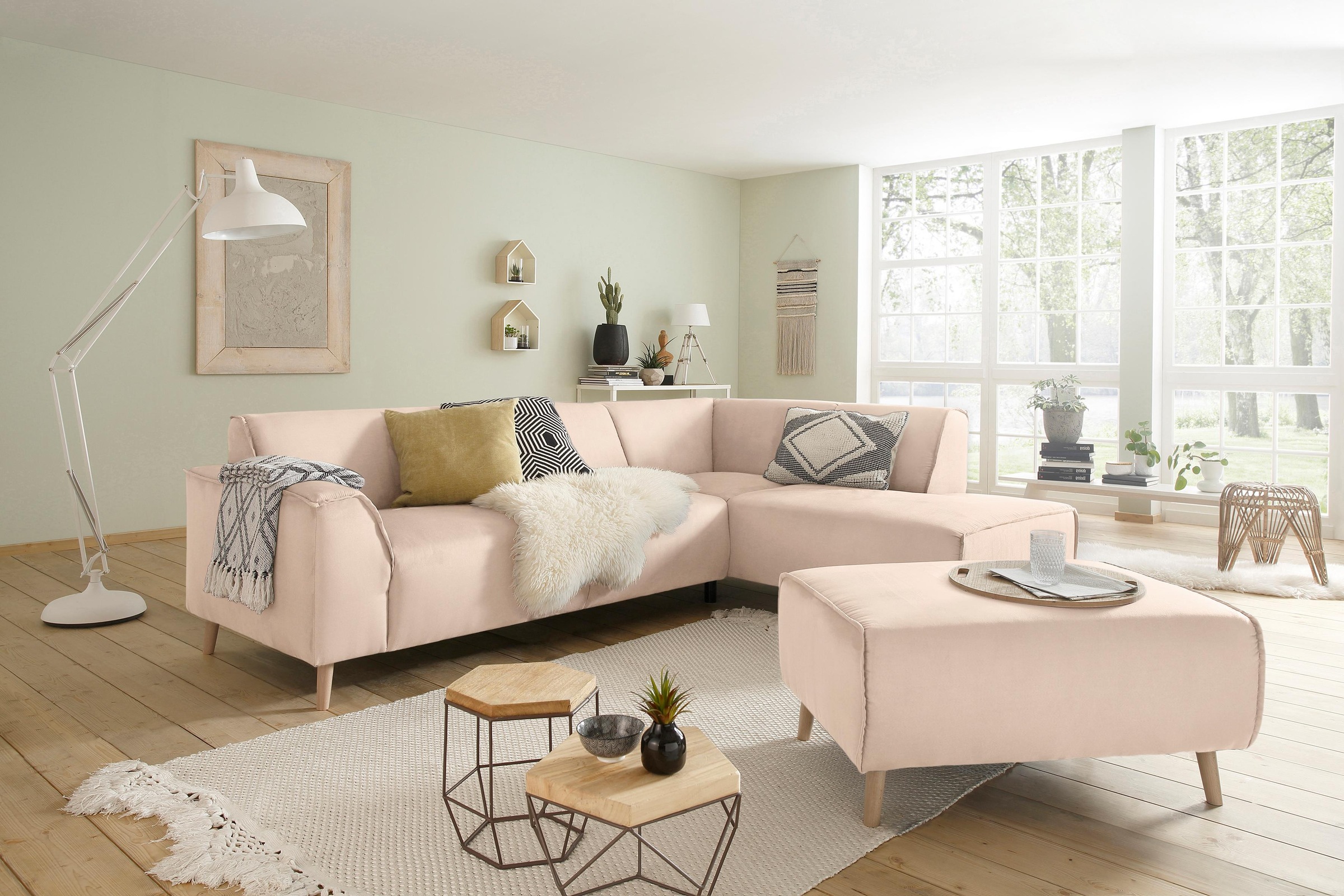 Home affaire Ecksofa »Julia zeitlose und elegante Couch, hoher Sitzkomfort, L-Form«, Federkern-Polsterung, Holzfüße, Keder