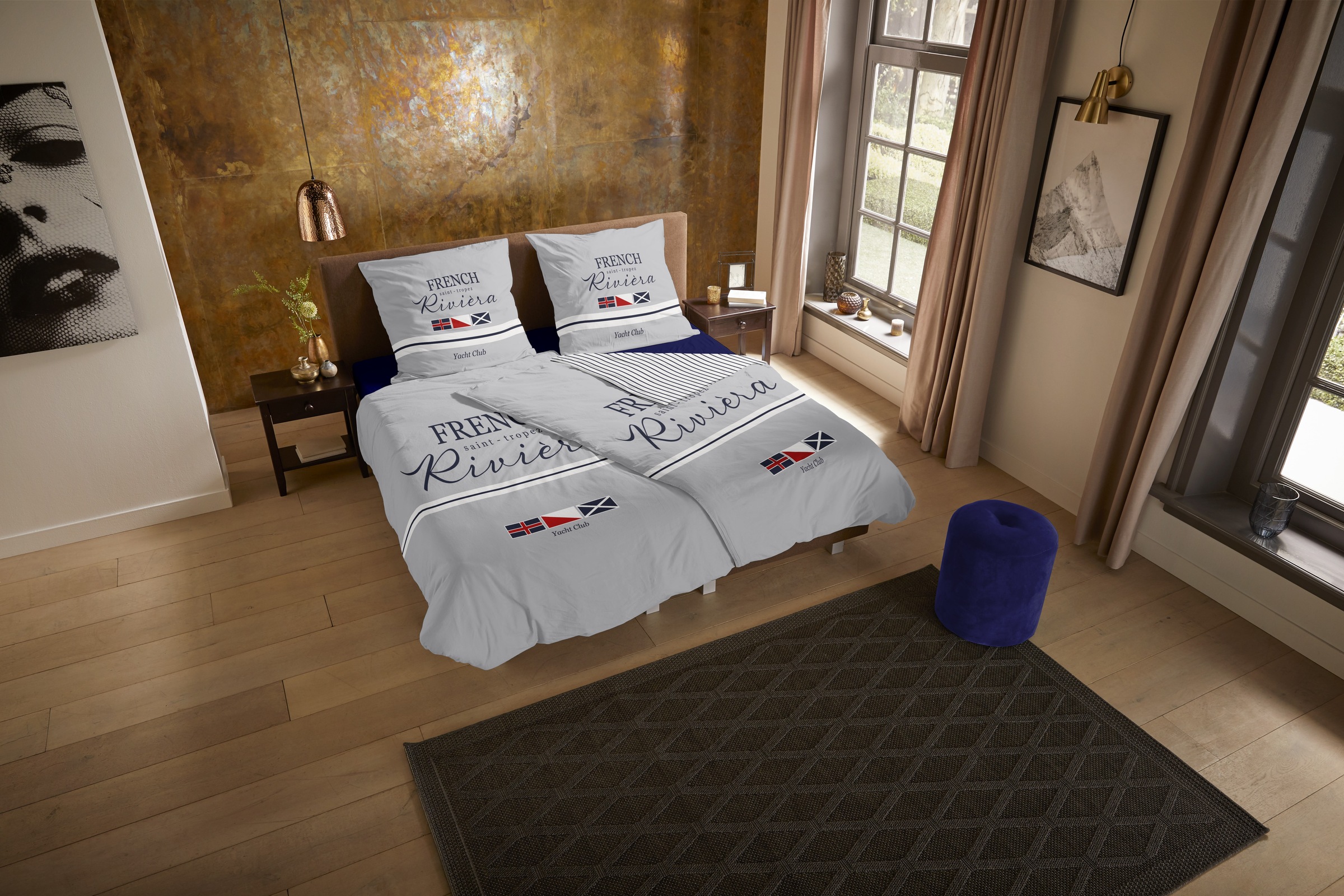 PURE luxury collection Wendebettwäsche »French«, Mikrofaser, Pflegeleicht, Reißverschluss, Wendeoptik, Maritim, Grau