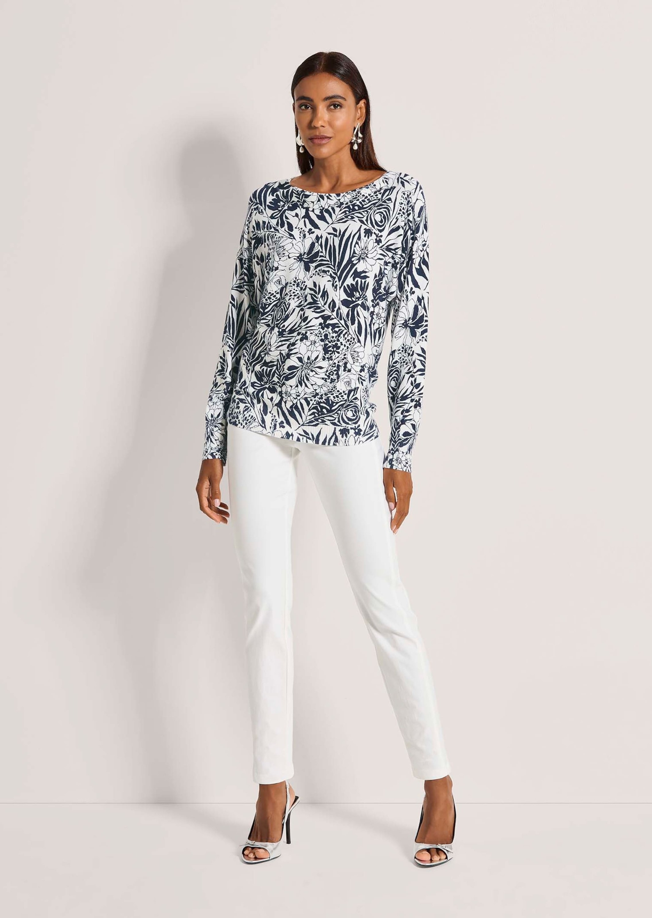 MADELEINE Longpullover »Feinstrickpullover Viskoseshirt mit floralem Muster« Rippenbündchen