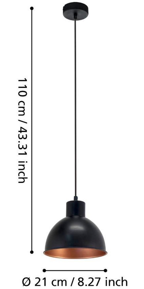 EGLO Pendelleuchte »TRURO 1 Hängelampe, Esstischlampe, Stahl, schwarz, kupfer, E27«, 1 flammig, Leuchtmittel E27 | ohne Leuchtmittel, Wohnzimmerlampe, 1 flammig, Vintage, Industrial, Retro, 110x21cm