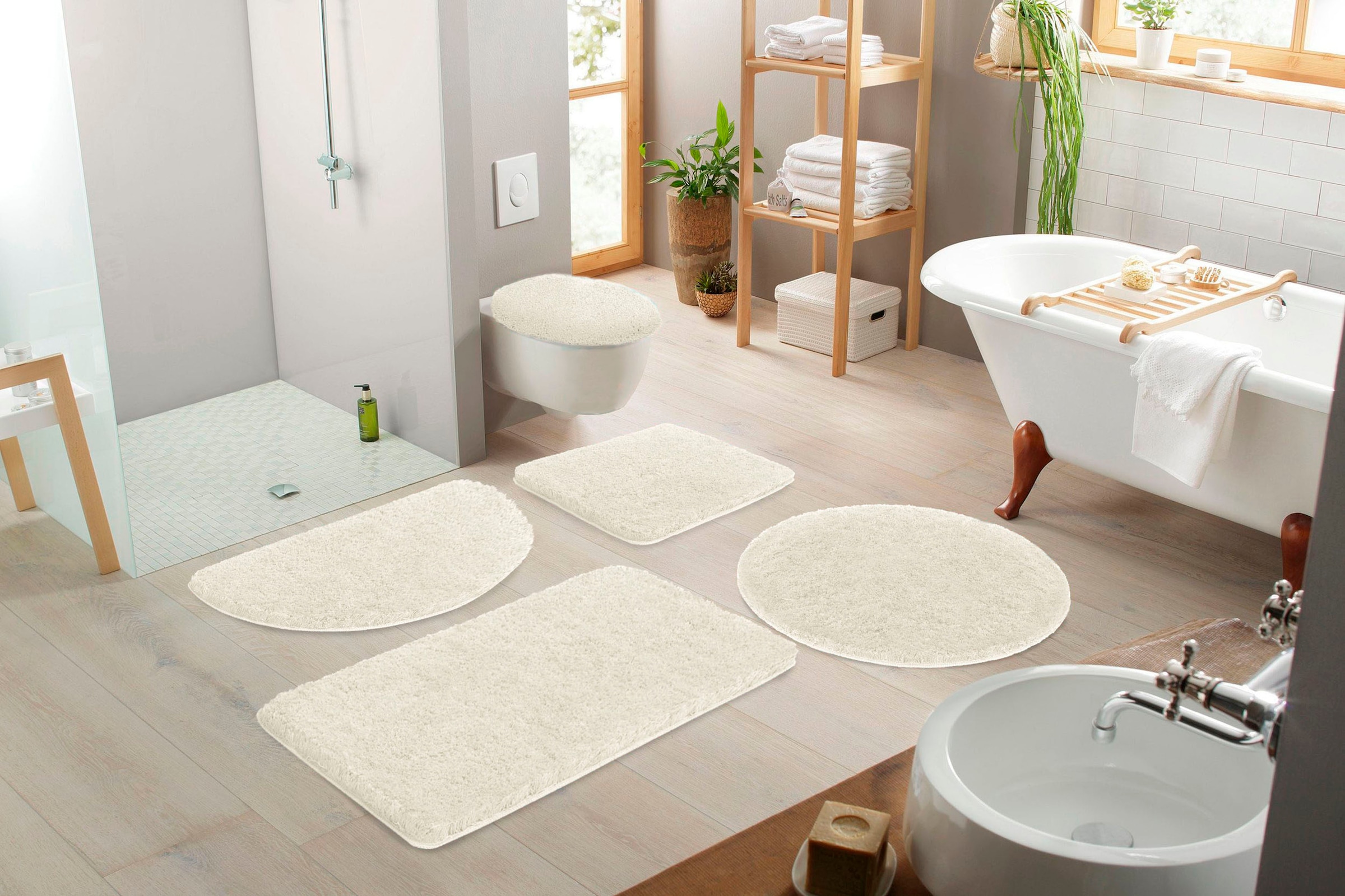 my home Badematte »Porto, sehr feiner Flor«, rutschhemmend beschichtet, fußbodenheizungsgeeignet-schnell trocknend-strapazierfähig, Badteppich, waschbar, Badematten auch als 3 teiliges Set erhältlich