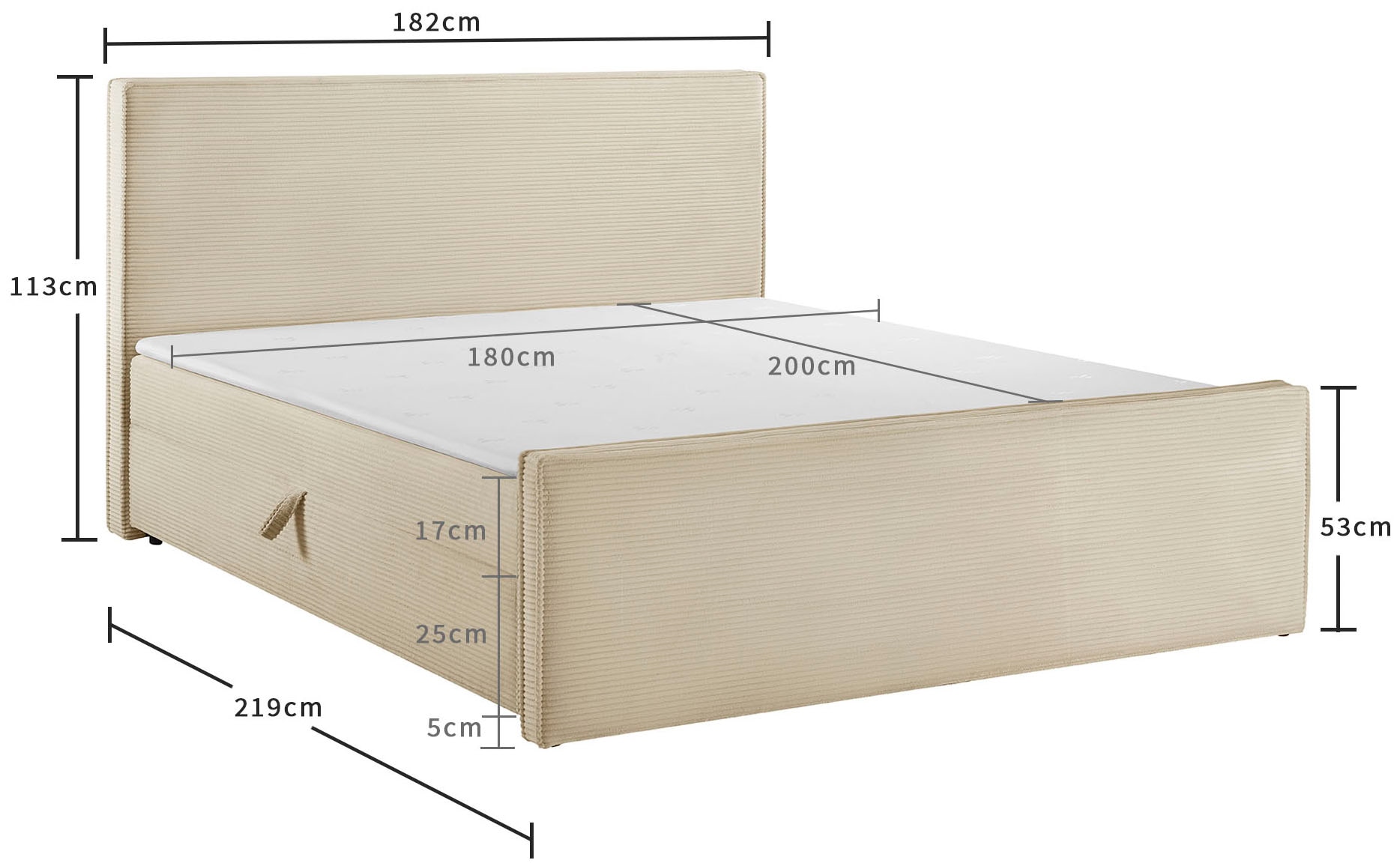 OTTO home Boxbett »Henno inkl. Bettkasten und Topper, Liegefläche 180x200cm« erhältlich in hochwertigem Cord-Stoff und der Größe 180x200 cm
