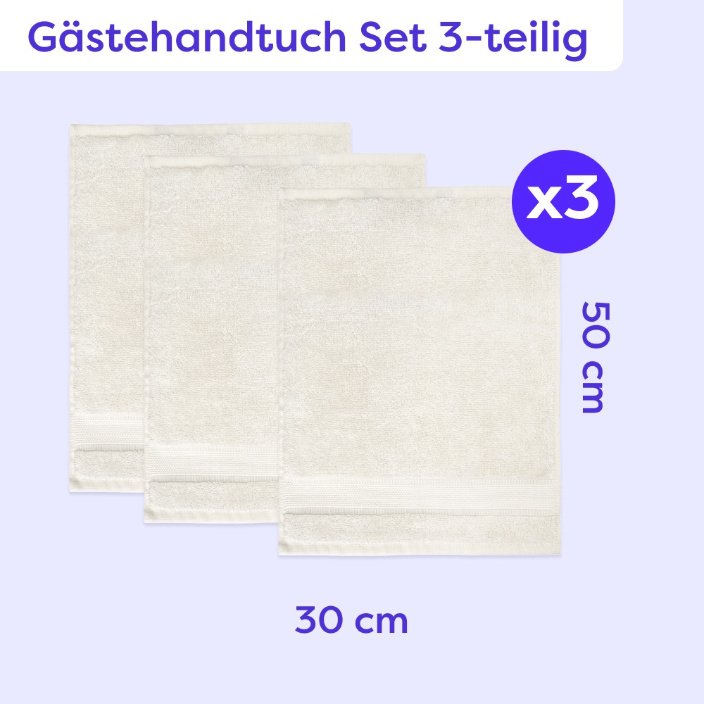 Wolkenfeld Gaestehandtuecher »Premium Low-Twist Baumwolle 550 g/m² – 3 Gästehandtücher« 30×50 cm – weich, saugfähig und ideal für Gäste & Alltag