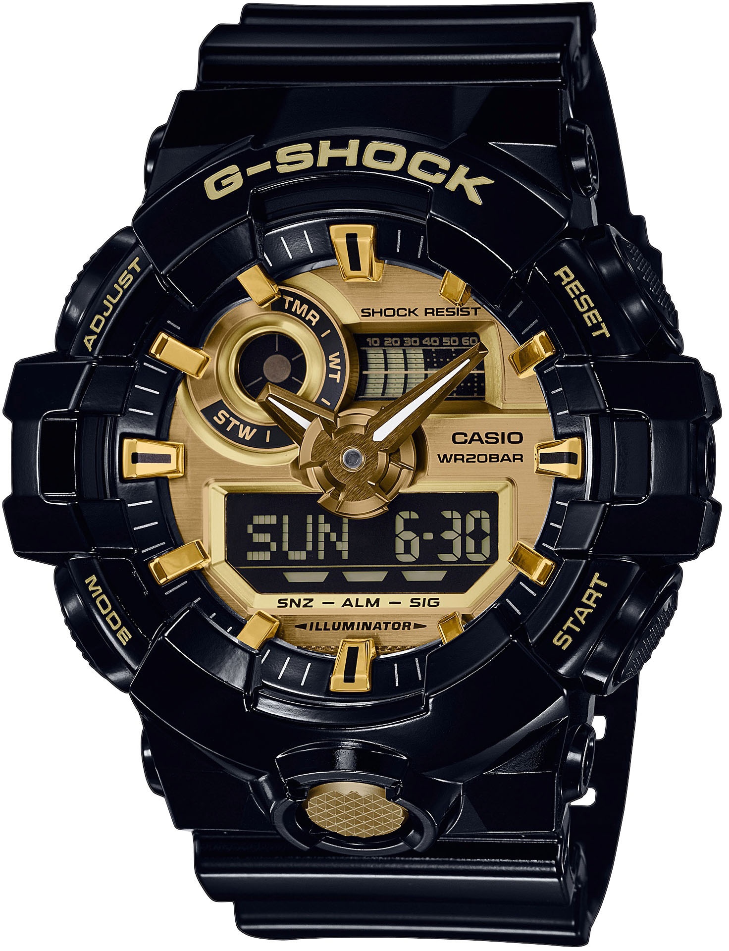 CASIO G-SHOCK Chronograph »GA-710GB-1AER«, Quarzuhr, Armbanduhr, Herrenuhr, digital, bis 20 bar wasserdicht