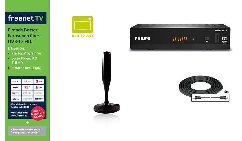 DTR3502B DVB-T2 Receiver mit A1000 Zimmerantenne