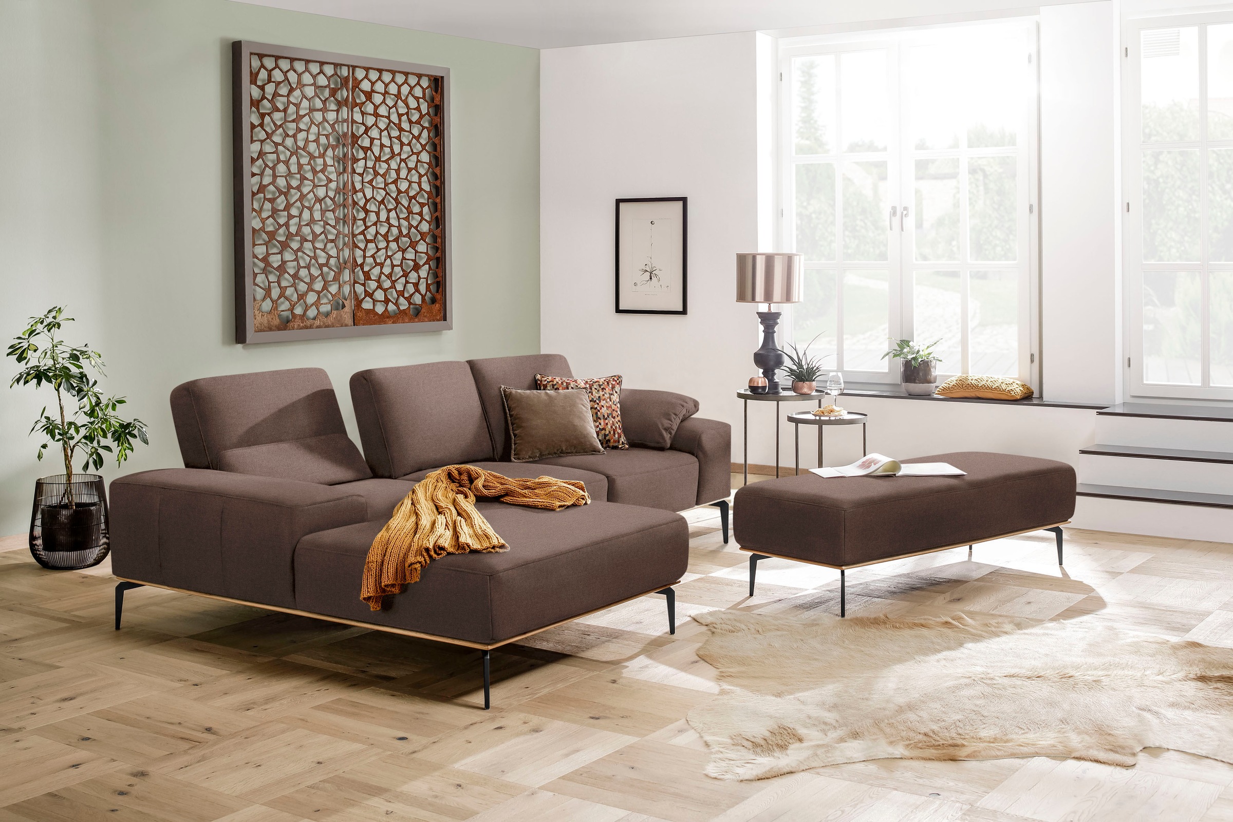 W.SCHILLIG Ecksofa »run, Designsofa mit tollem Sitzkomfort, bequem, L-Form«, mit Holzsockel, Füße in Schwarz pulverbeschichtet, Breite 279 cm