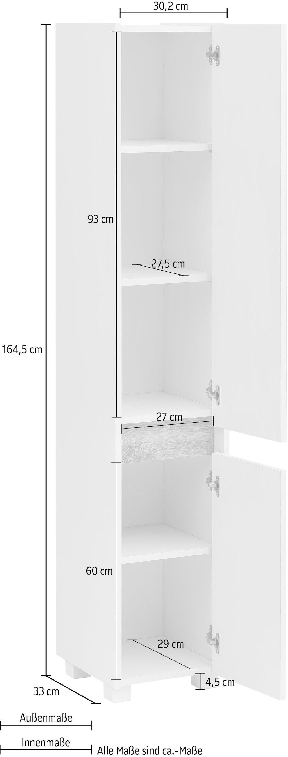 Schildmeyer Hochschrank »Cosmo in verschiedenen Farben made in Germany«, Höhe 164,5 cm, Badezimmerschrank, Blende im modernen Wildeiche-Look