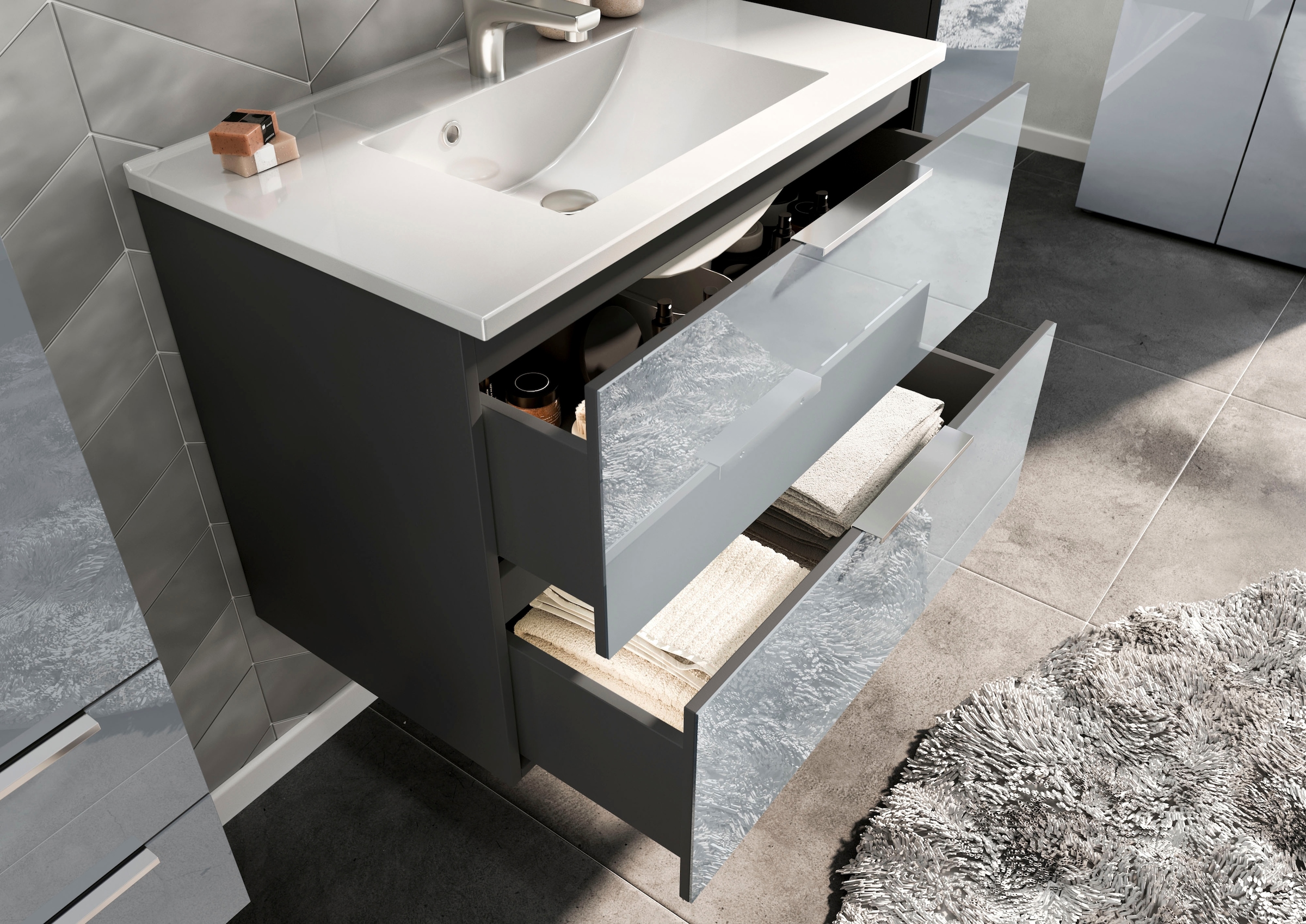 GERMANIA Badmöbel-Set »Oakland«, (4 St.), inkl. WT-Unterschrank, Spiegelschrank, Schrank und Regal