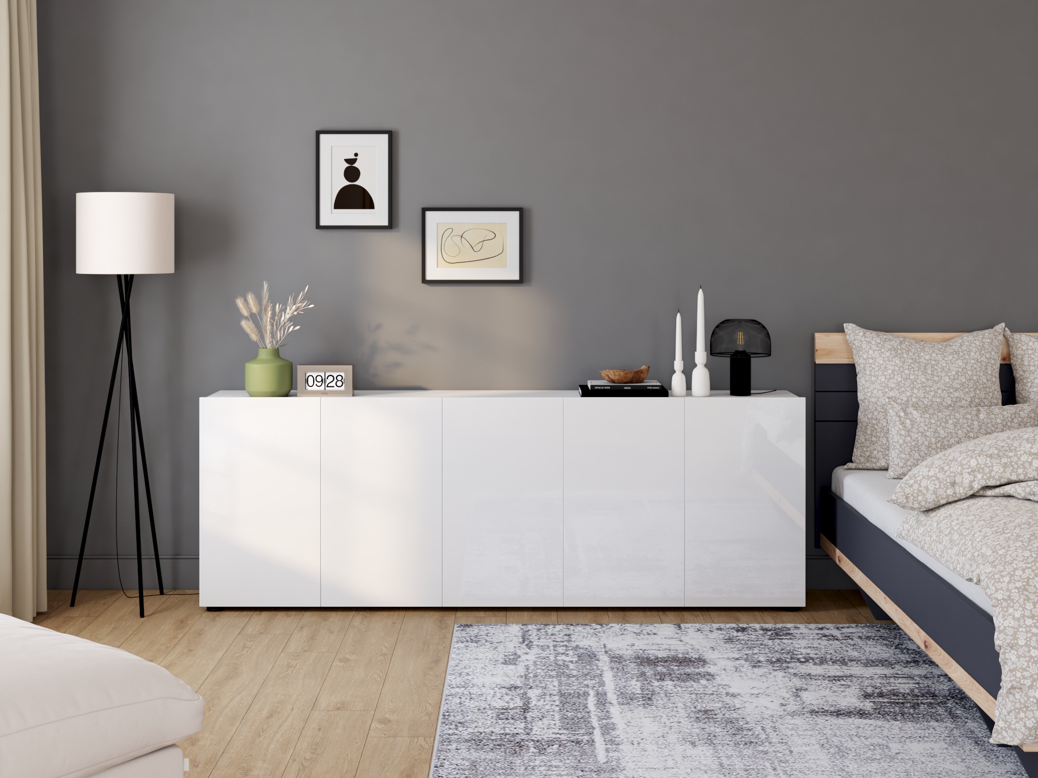 INOSIGN Sideboard »MISTER – Schrank, Kommode, 225 cm breit, 80 cm hoch, Made in Italy« komplett Hochglanz lackiert, 5 Türen, 6 Fächer