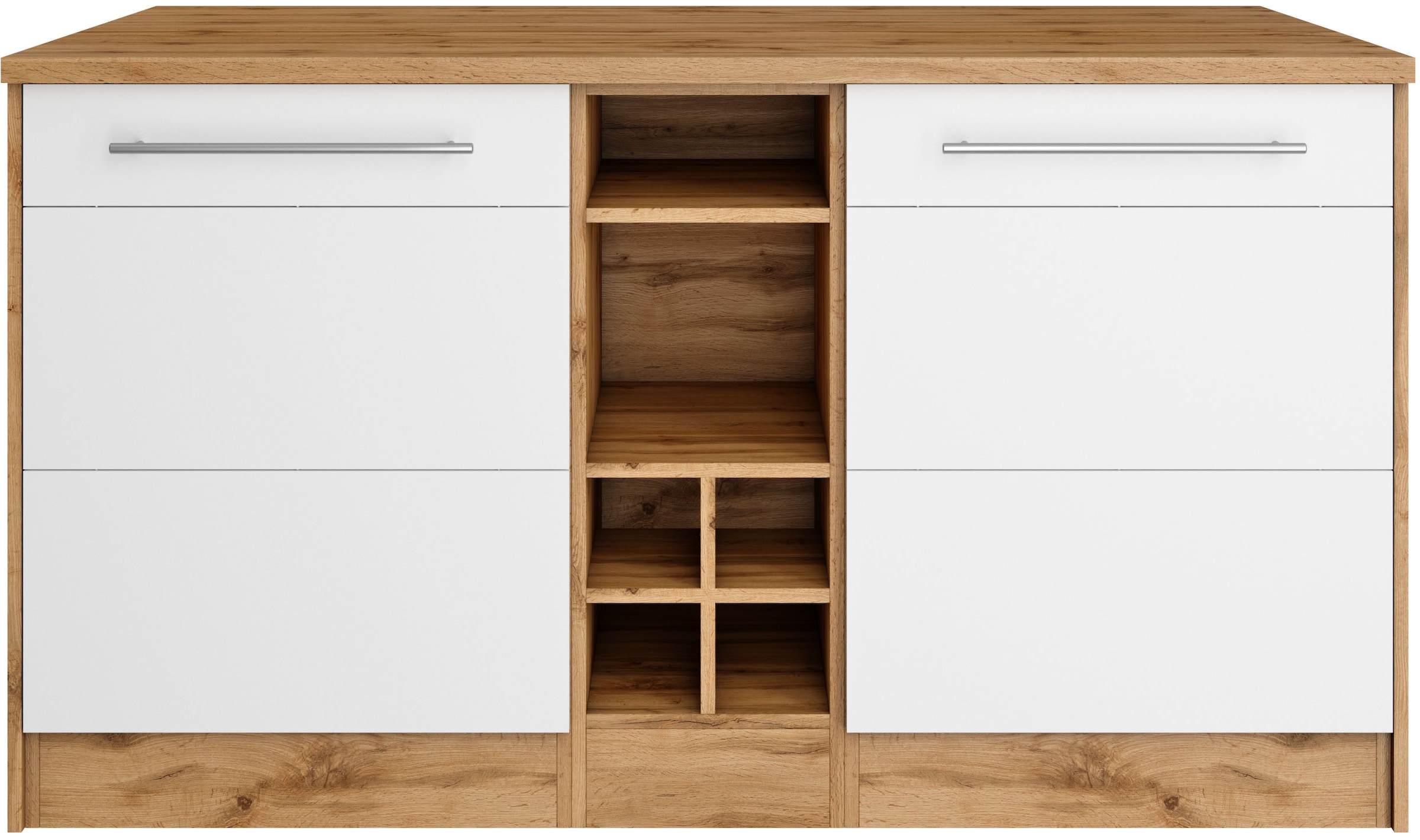 KOCHSTATION Kücheninsel »KS-Wien«, Breite 153 cm, MDF-Fronten, Flaschenregal