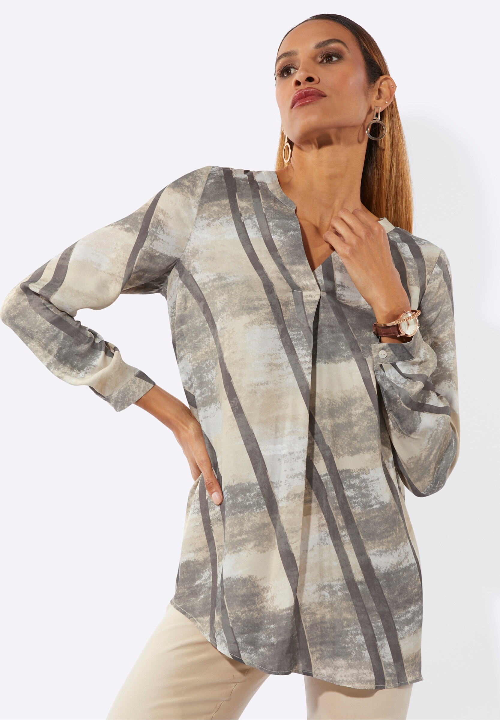 creation L Longbluse »Tunika Langarmbluse mit Knopfmanschetten«
