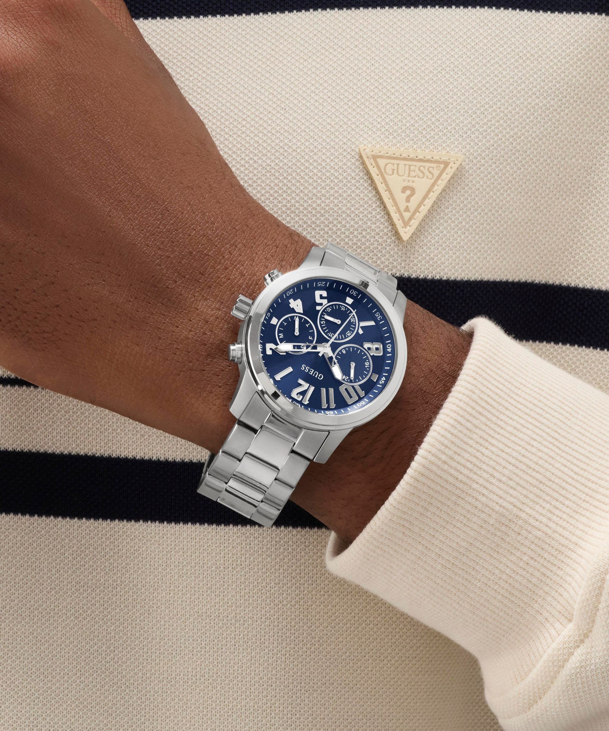 Guess Quarzuhr »PARKER« Armbanduhr, Herrenuhr, Edelstahlarmband, analog, Wochentag, Tag