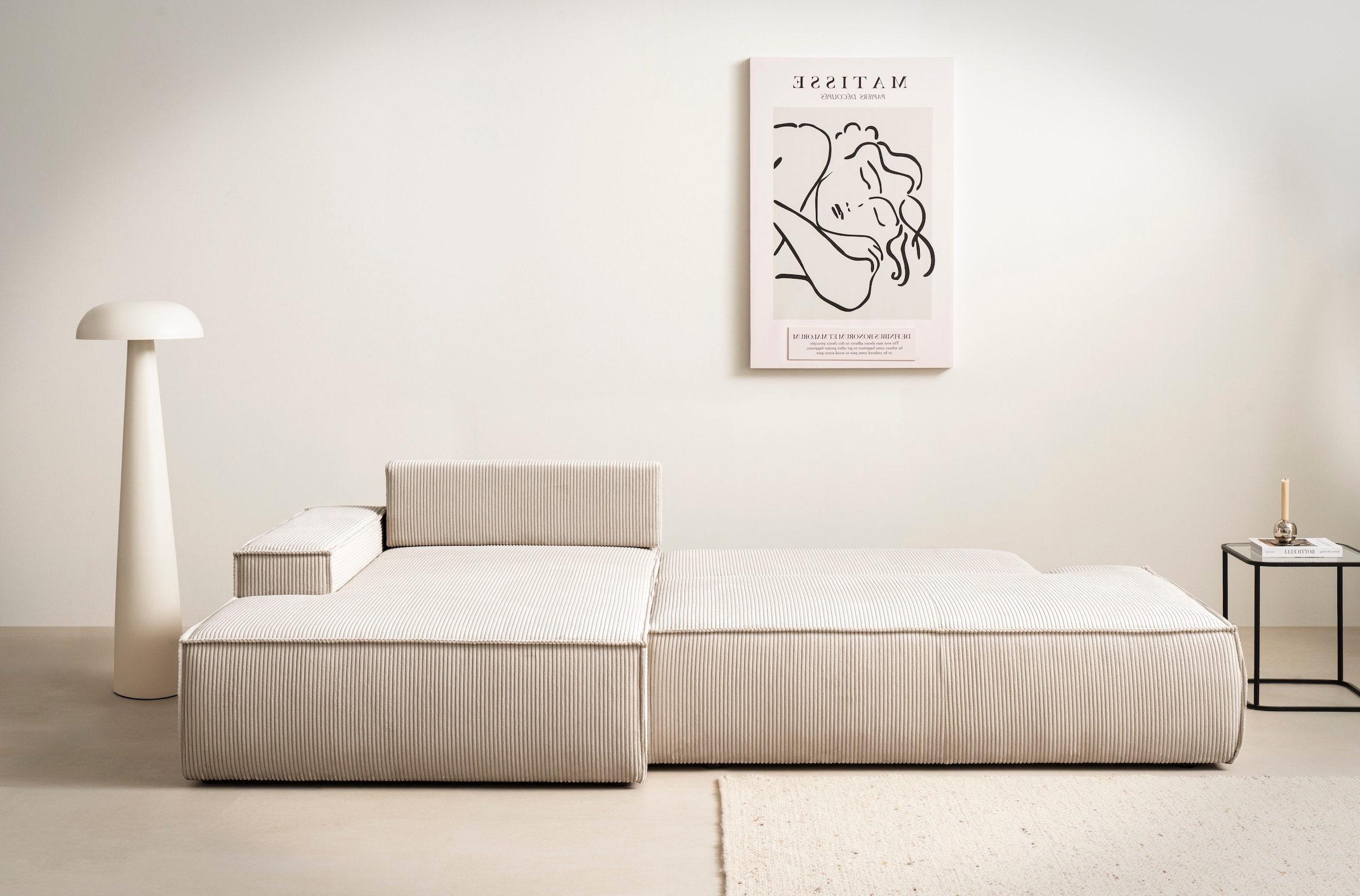 Home affaire Ecksofa »SHERWOOD, Schlafsofa in L-Form offen (275cm), Cord, Leinenoptik«, Schlaffunktion und Bettkasten, Kedernaht, hoher Sitz- & Liegekomfort