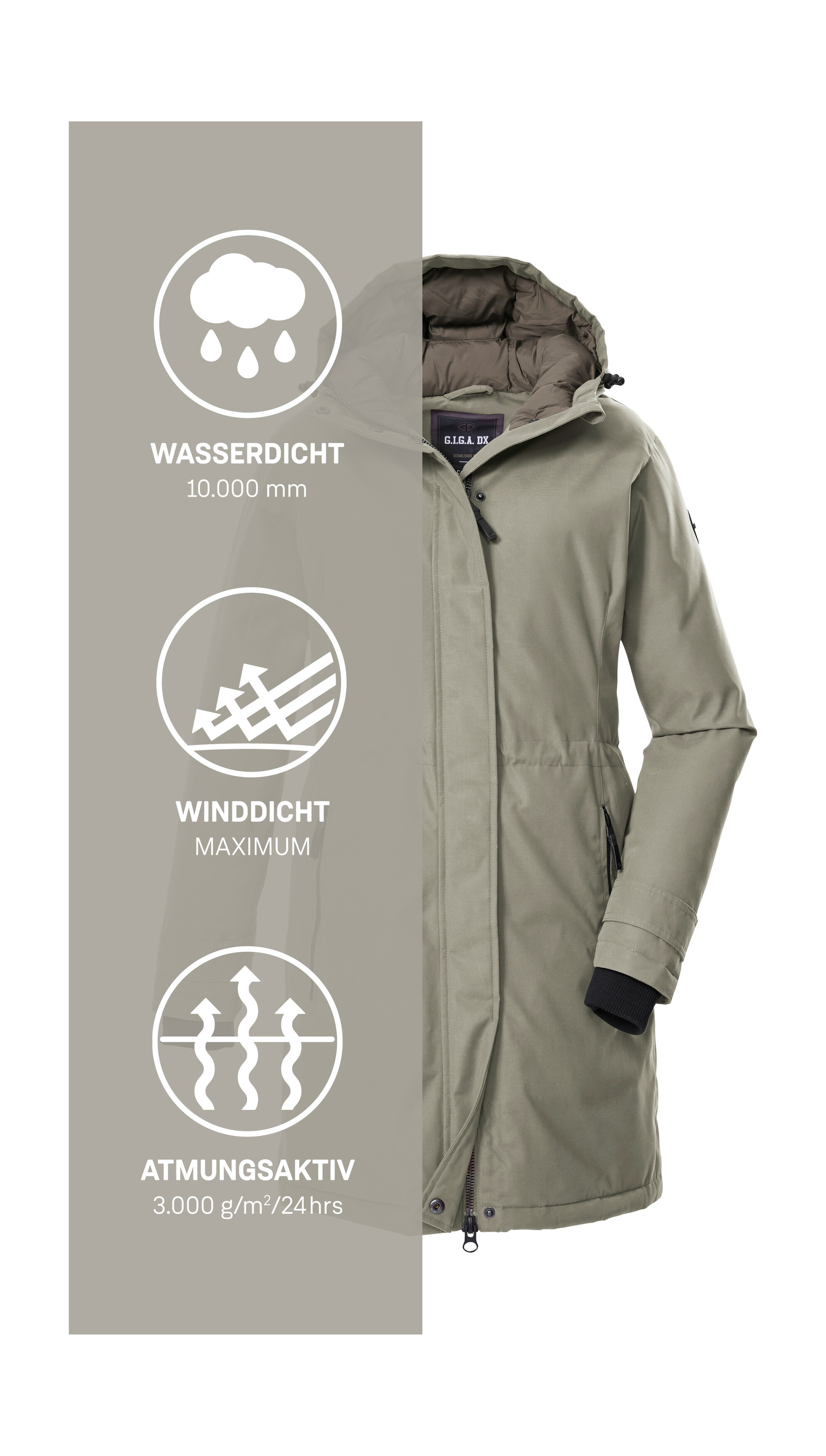 G.I.G.A. DX by killtec Parka »GW 22 WMN PRK«, Funktionsparka: wasserdicht, atmungsaktiv, 2-Wege-Reißverschluss
