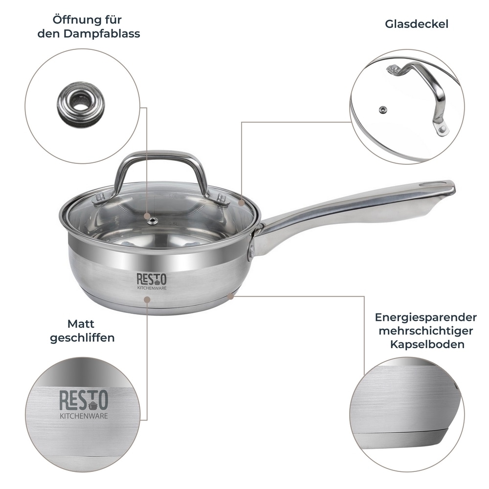 RESTO Kitchenware Kasserolle »Libra, Soßentopf 1,4 l, energiesparend und spülmaschinenfest« 2 Stk. tlg. Edelstahl 18/10