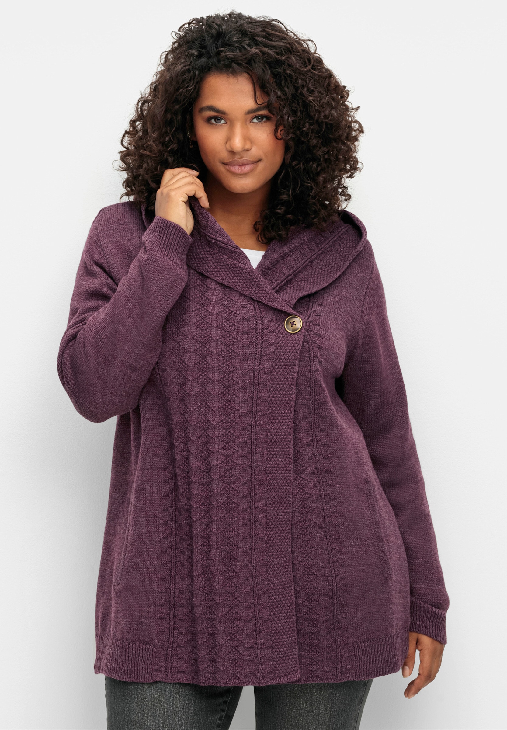 sheego by Joe Browns Strickjacke »Cardigan Kapuzenstrickjacke mit Knopf«